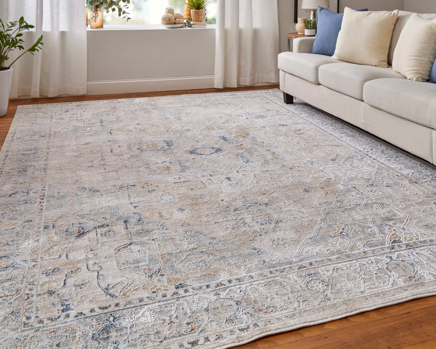 Feizy Pasha 39M5F Beige Blue Transitional/Bohemian & Eclect Machinemade Rug - Rugs - Feizy - Atlanta Designer Rugs