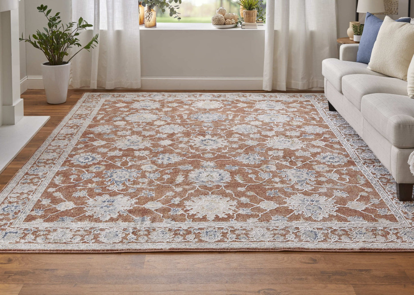 Feizy Pasha 39M7F Terracotta Ivory Transitional/Bohemian & Eclect Machinemade Rug - Rugs - Feizy - Atlanta Designer Rugs