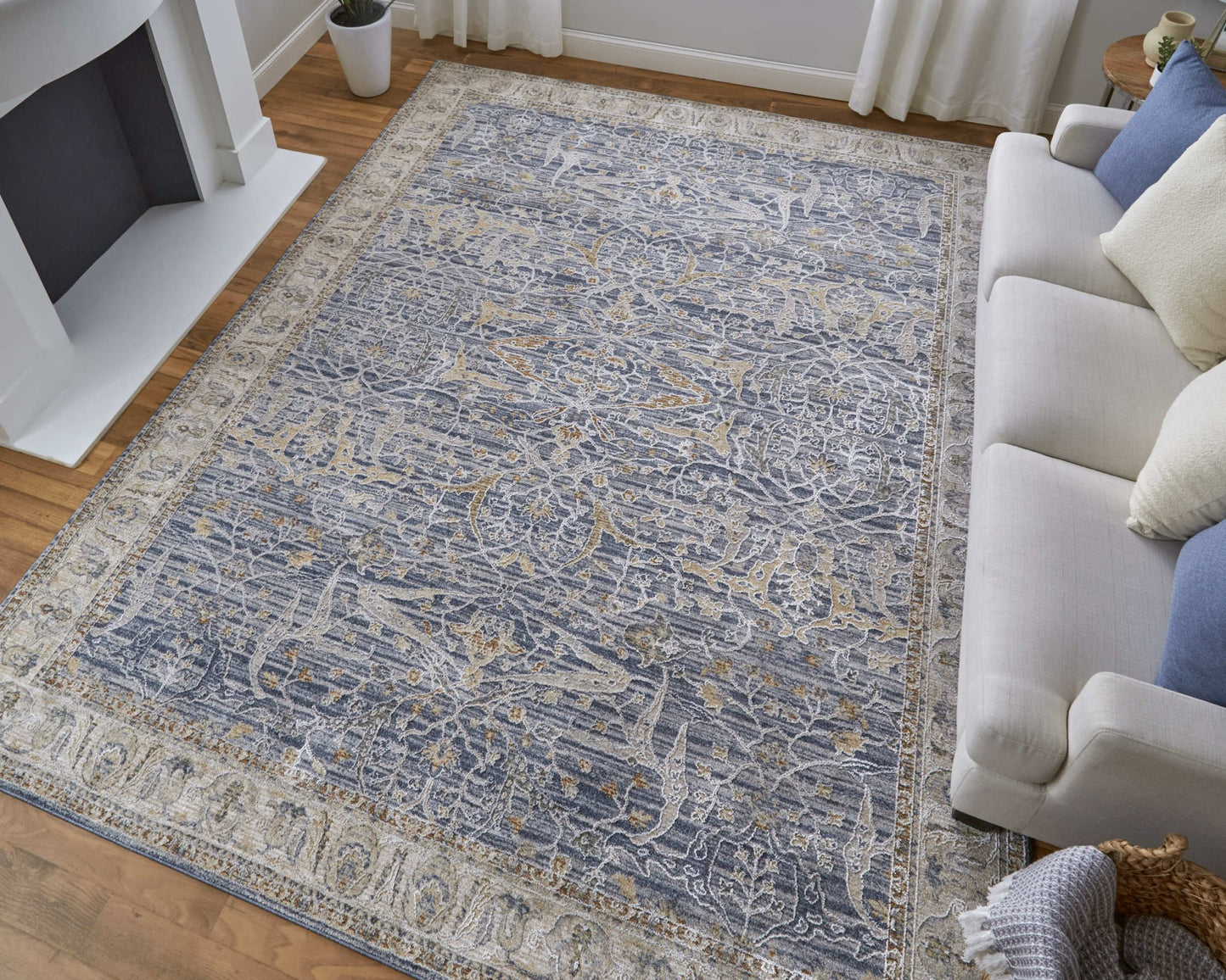 Feizy Pasha 39M4F Blue Ivory Transitional/Bohemian & Eclect Machinemade Rug - Rugs - Feizy - Atlanta Designer Rugs