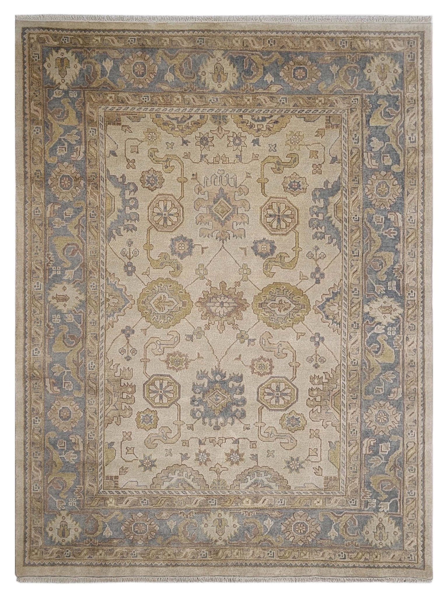 Artisan Uma Beige Md.Blue Traditional Knotted Rug - Rugs - Artisan - Atlanta Designer Rugs