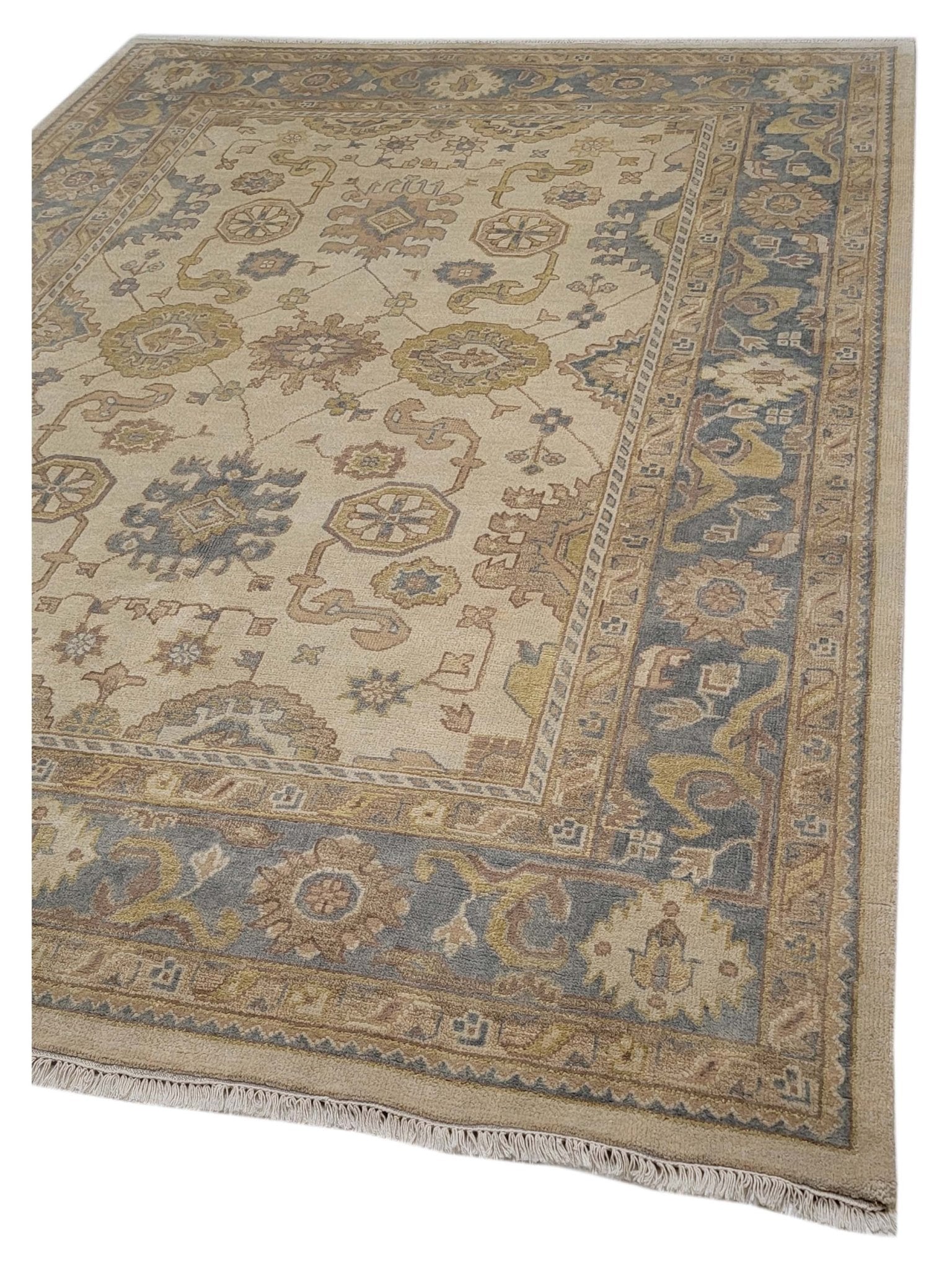 Artisan Uma Beige Md.Blue Traditional Knotted Rug - Rugs - Artisan - Atlanta Designer Rugs