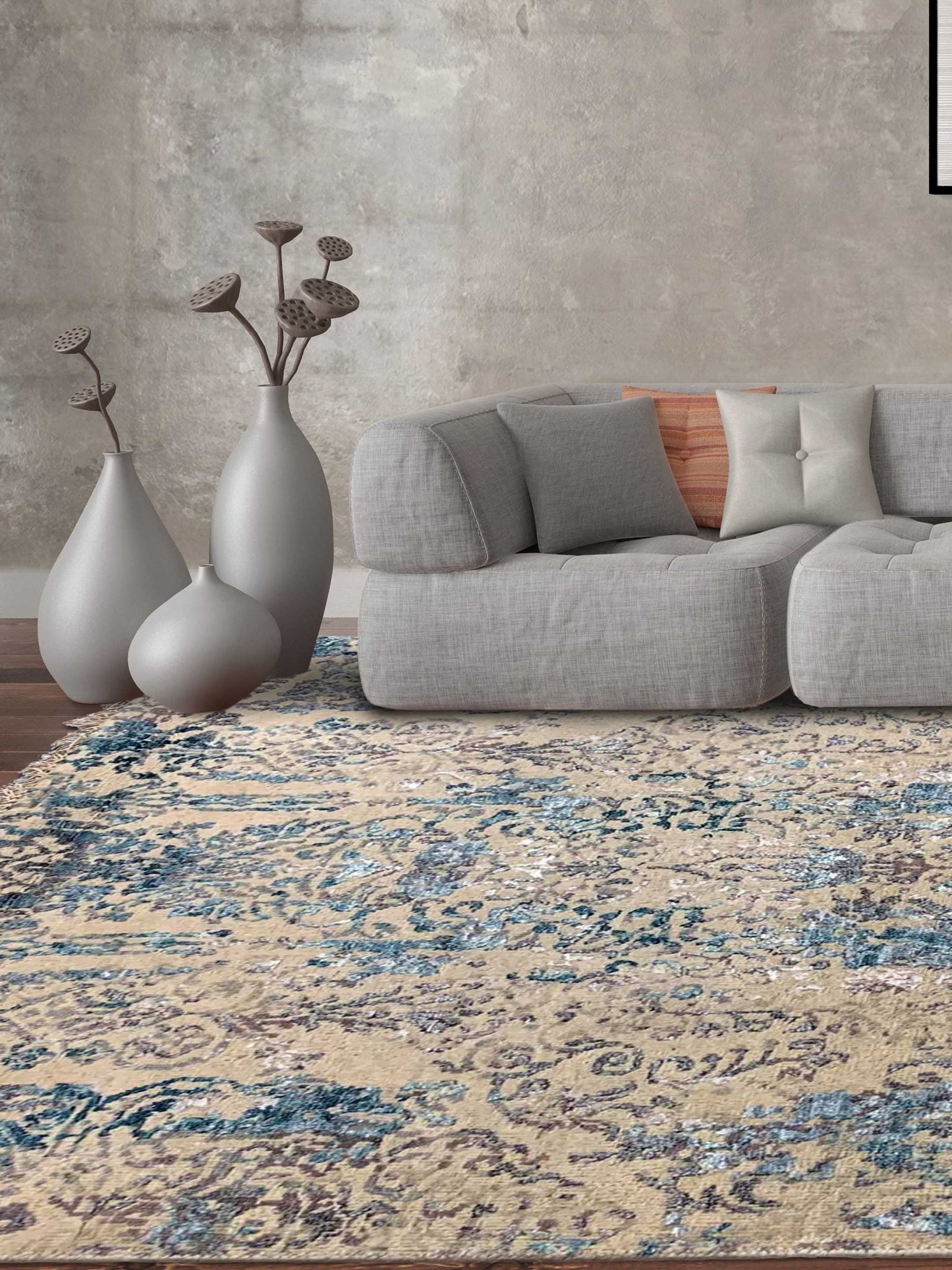 Artisan Dakota White Turquoise Transitional Knotted Rug - Rugs - Artisan - Atlanta Designer Rugs