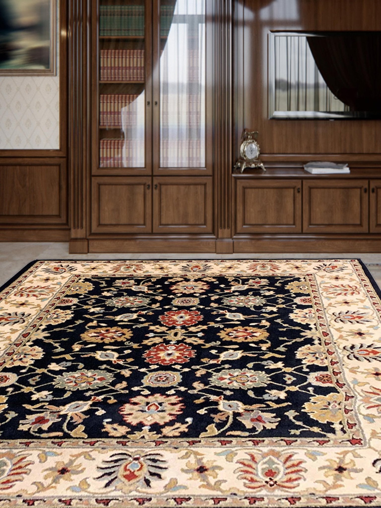 Artisan Paula Black Beige Traditional Tufted Rug - Rugs - Artisan - Atlanta Designer Rugs