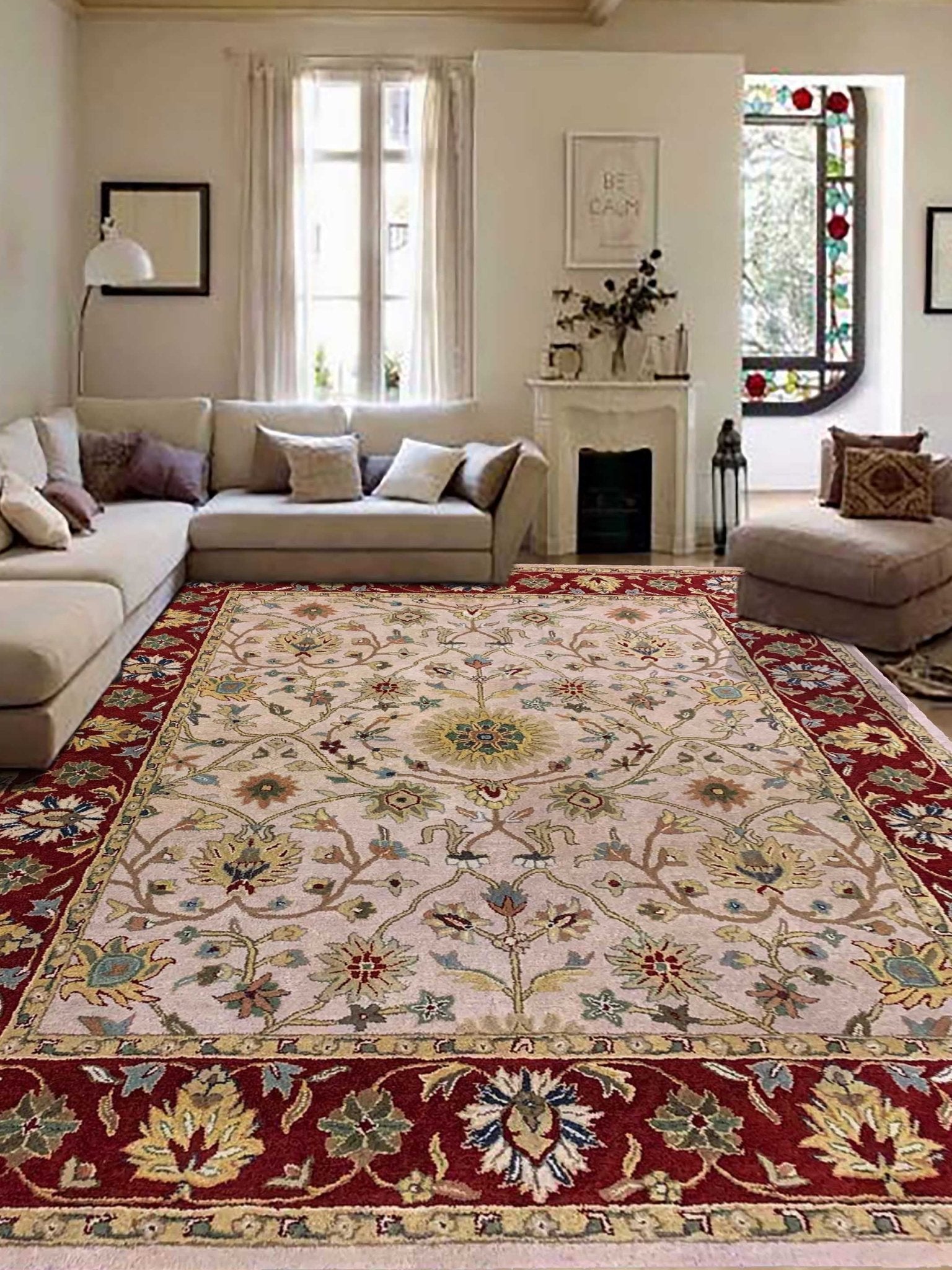 Artisan Paula Beige Red Traditional Tufted Rug - Rugs - Artisan - Atlanta Designer Rugs