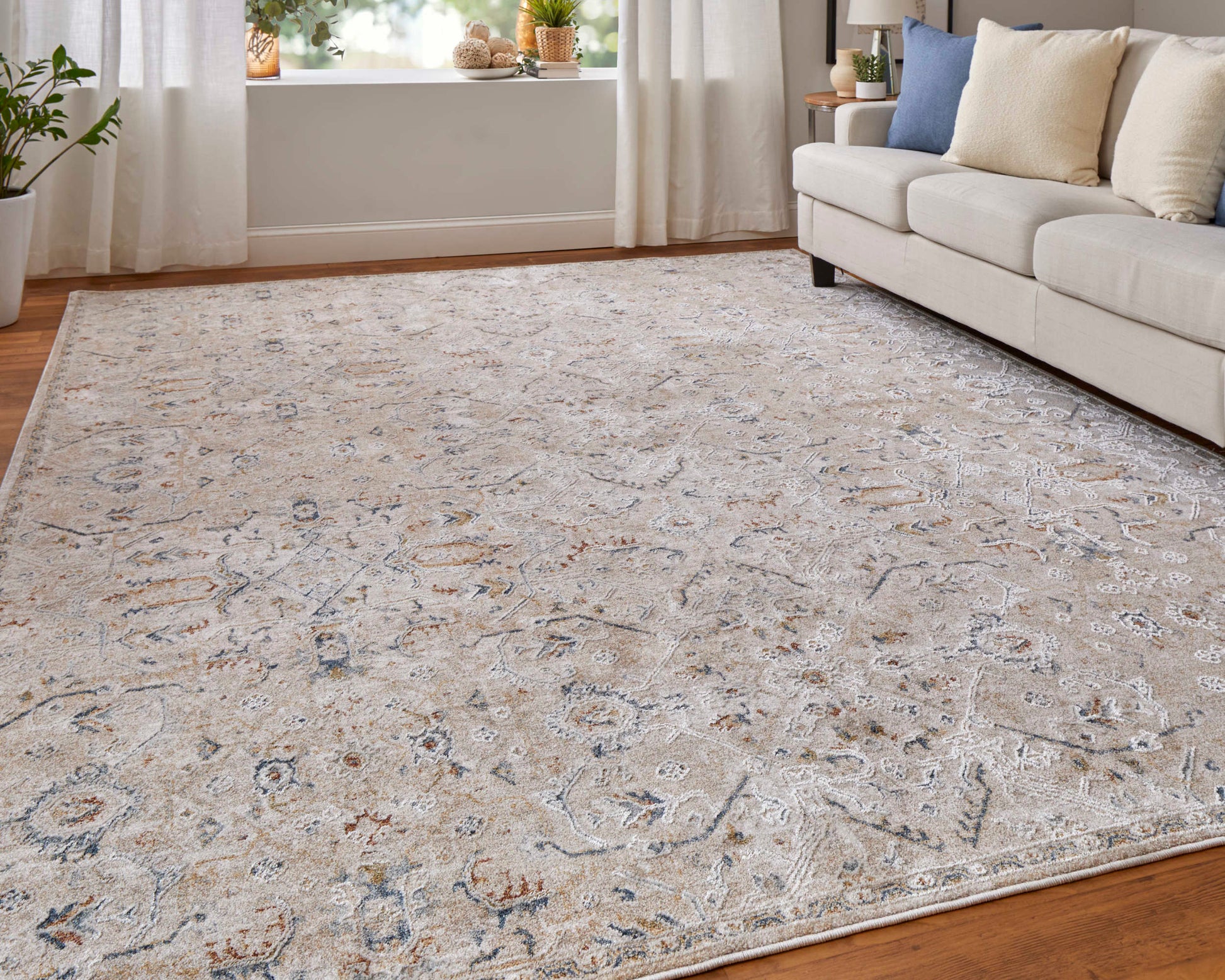 Feizy Pasha 39M6F Beige Blue Transitional/Bohemian & Eclect Machinemade Rug - Rugs - Feizy - Atlanta Designer Rugs