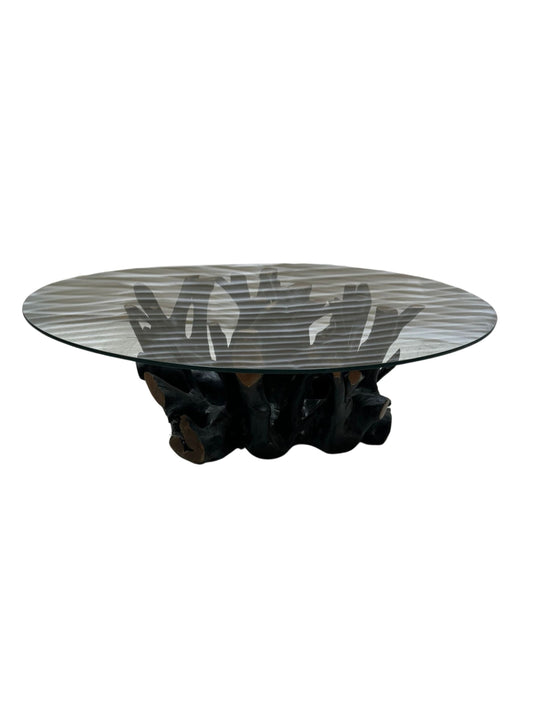 Eclectic Home Coffee Table Teak Root Coffee Table with Glass Black Table Furniture Furniture