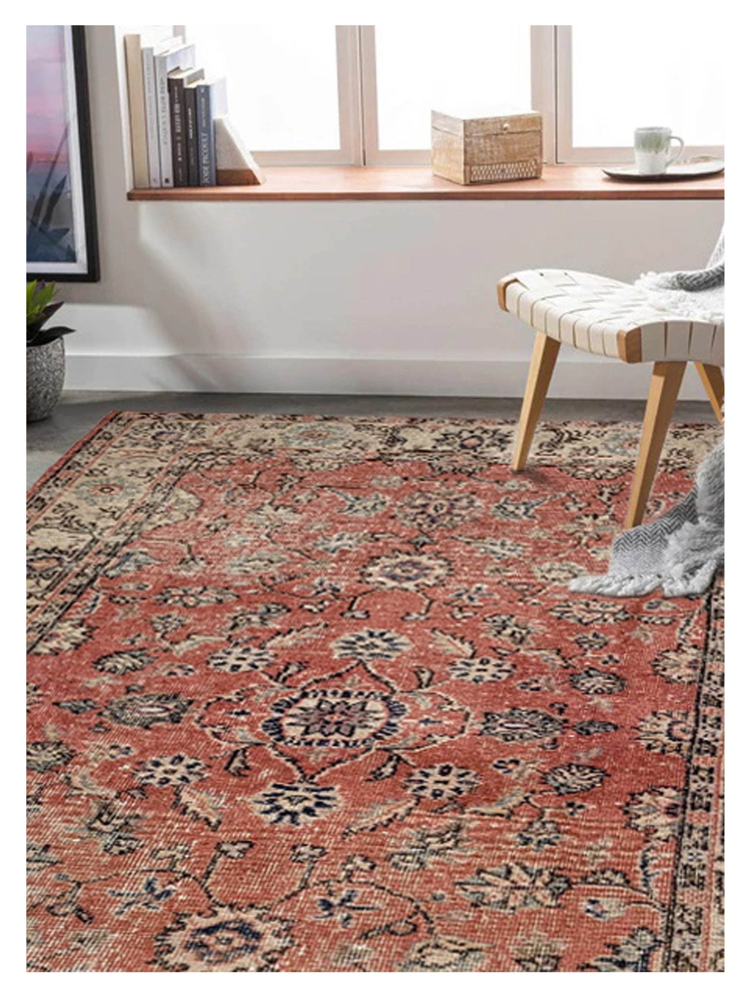 Artisan Angelina Red Beige Vintage Knotted Rug - Rugs - Artisan - Atlanta Designer Rugs