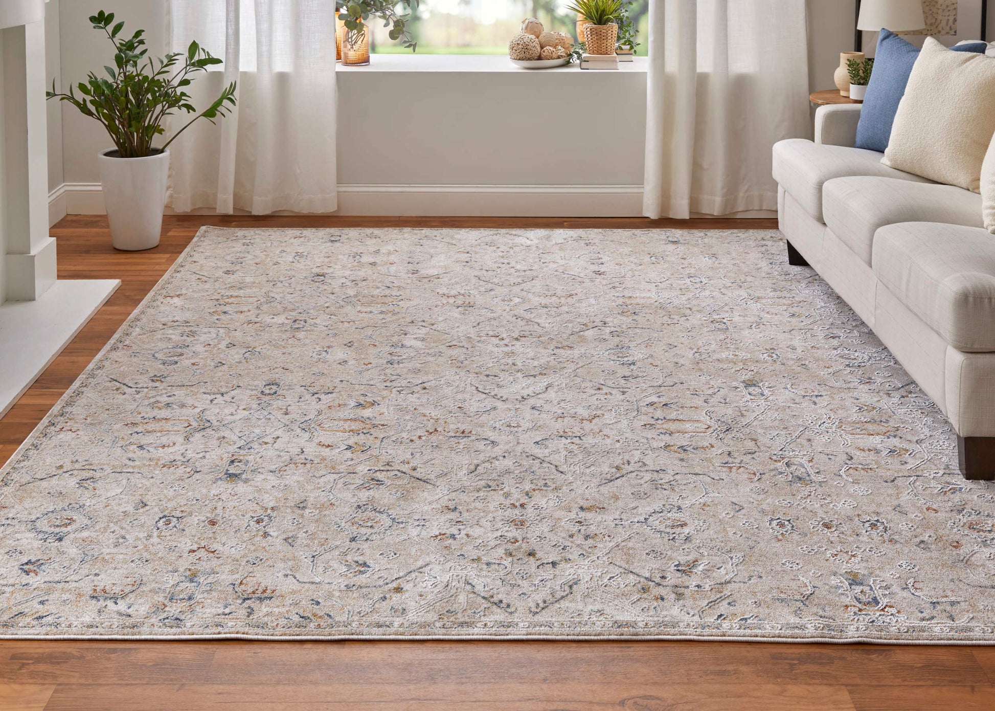 Feizy Pasha 39M6F Beige Blue Transitional/Bohemian & Eclect Machinemade Rug - Rugs - Feizy - Atlanta Designer Rugs