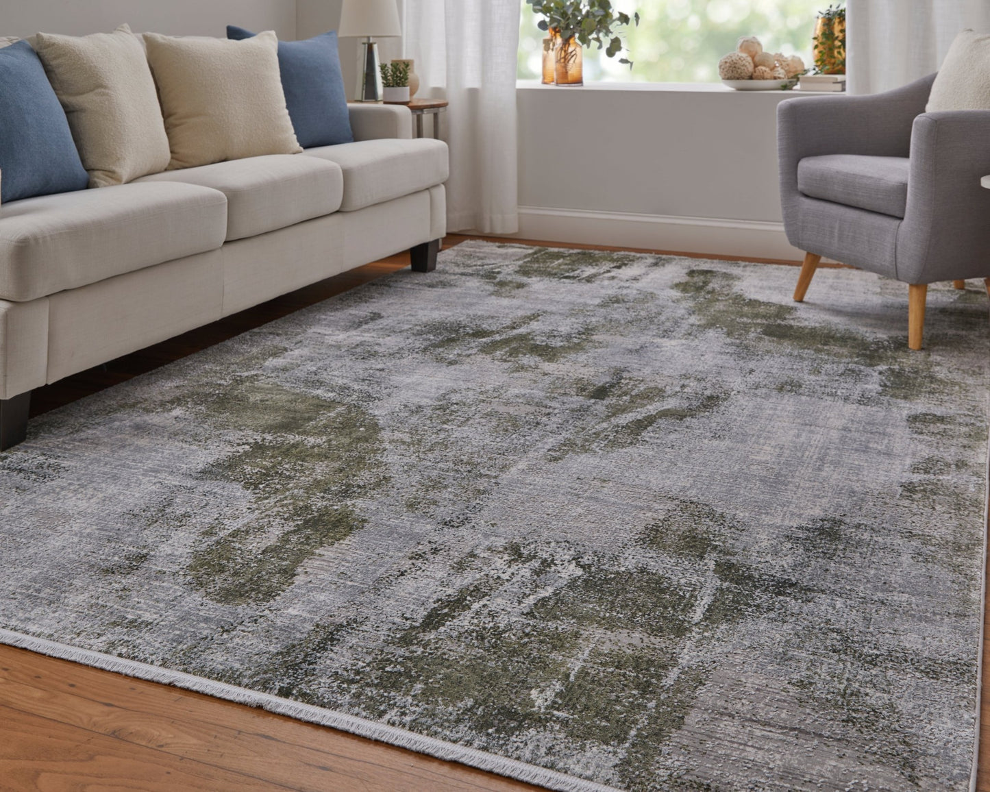 Feizy Cadiz 39N5F Green Ivory Modern/Industrial/Global Machine Woven Rug - Rugs - Feizy - Atlanta Designer Rugs