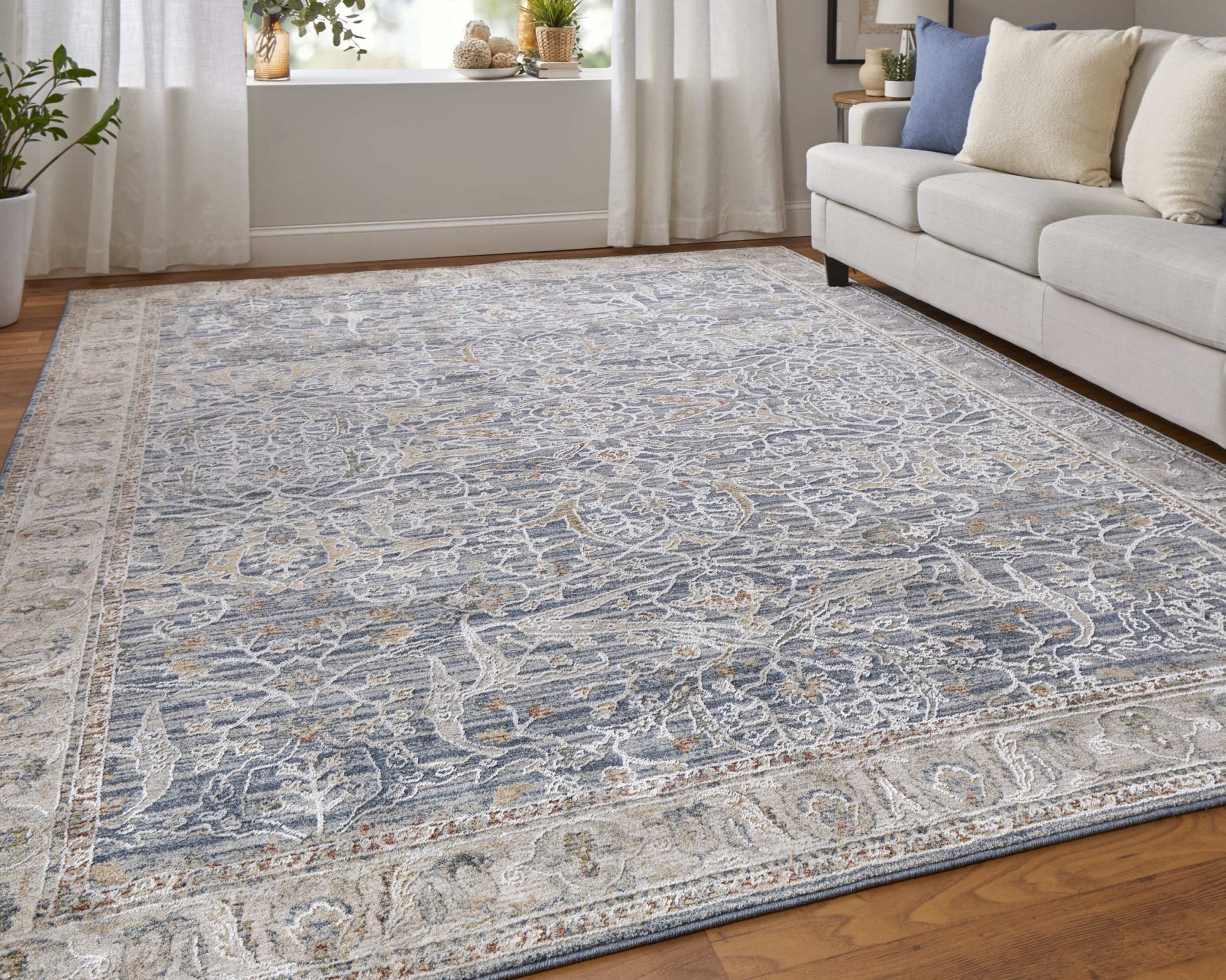 Feizy Pasha 39M4F Blue Ivory Transitional/Bohemian & Eclect Machinemade Rug - Rugs - Feizy - Atlanta Designer Rugs