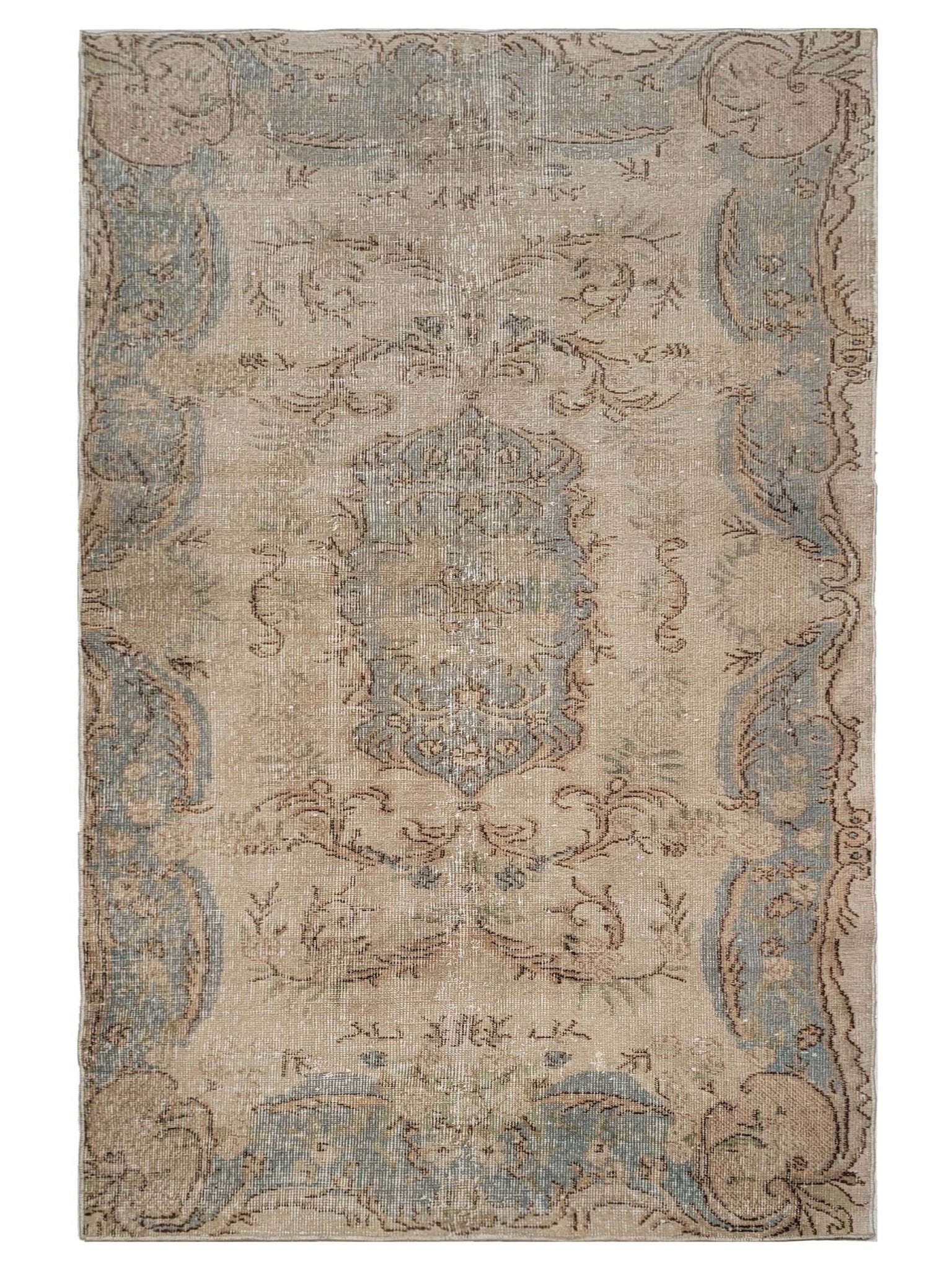 Artisan Angelina Beige Lt.Blue Vintage Knotted Rug - Rugs - Artisan - Atlanta Designer Rugs