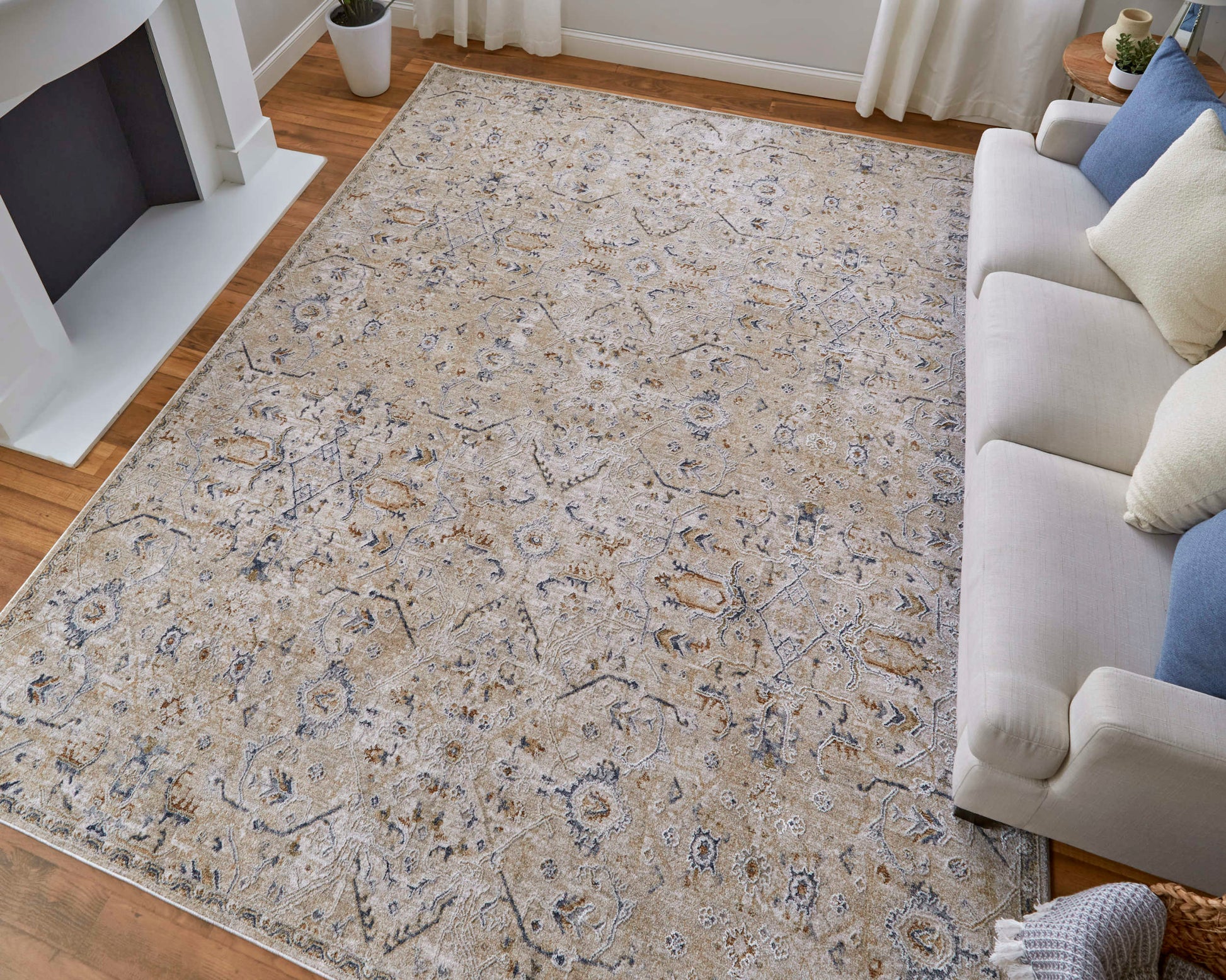 Feizy Pasha 39M6F Beige Blue Transitional/Bohemian & Eclect Machinemade Rug - Rugs - Feizy - Atlanta Designer Rugs