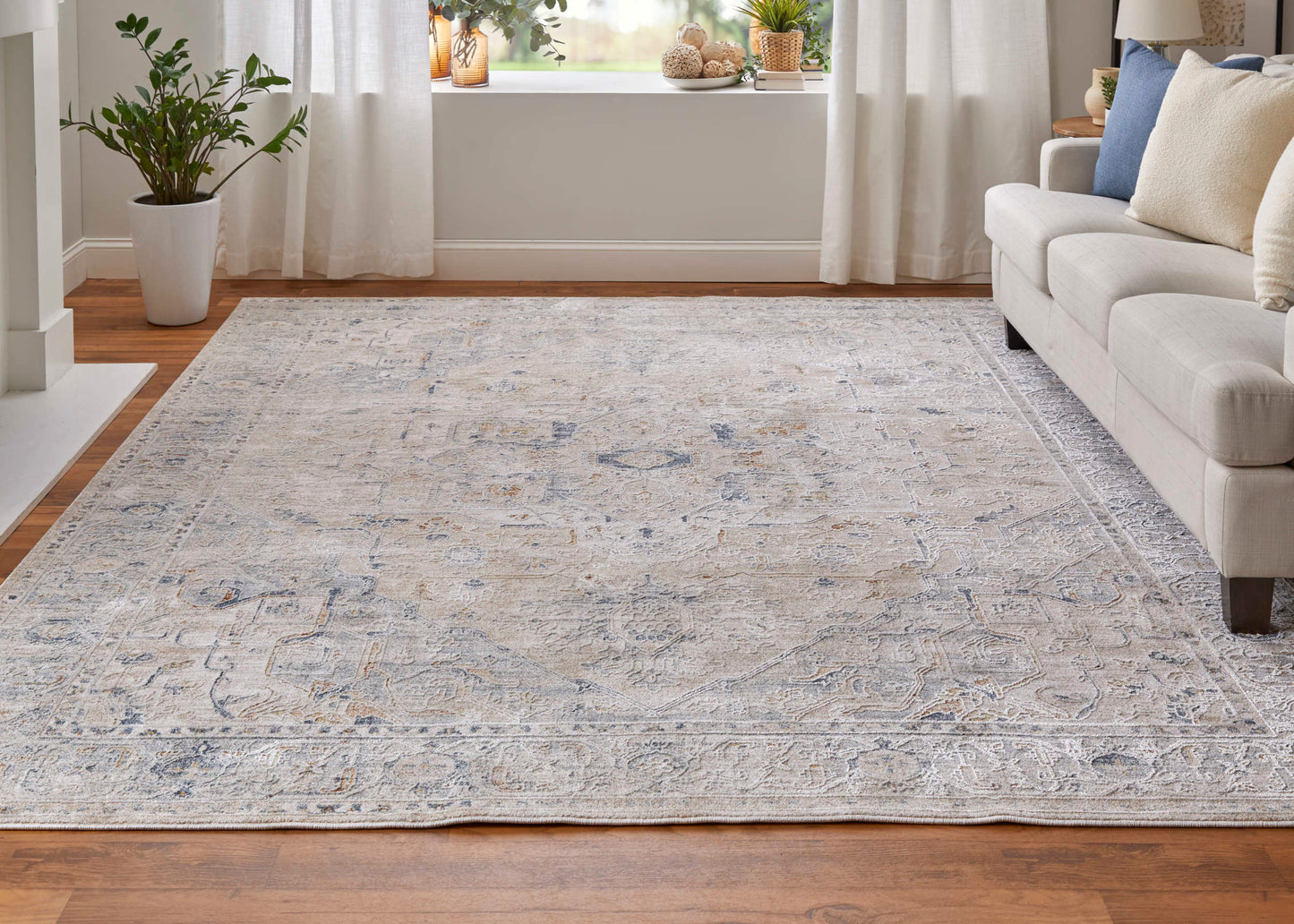 Feizy Pasha 39M5F Beige Blue Transitional/Bohemian & Eclect Machinemade Rug - Rugs - Feizy - Atlanta Designer Rugs