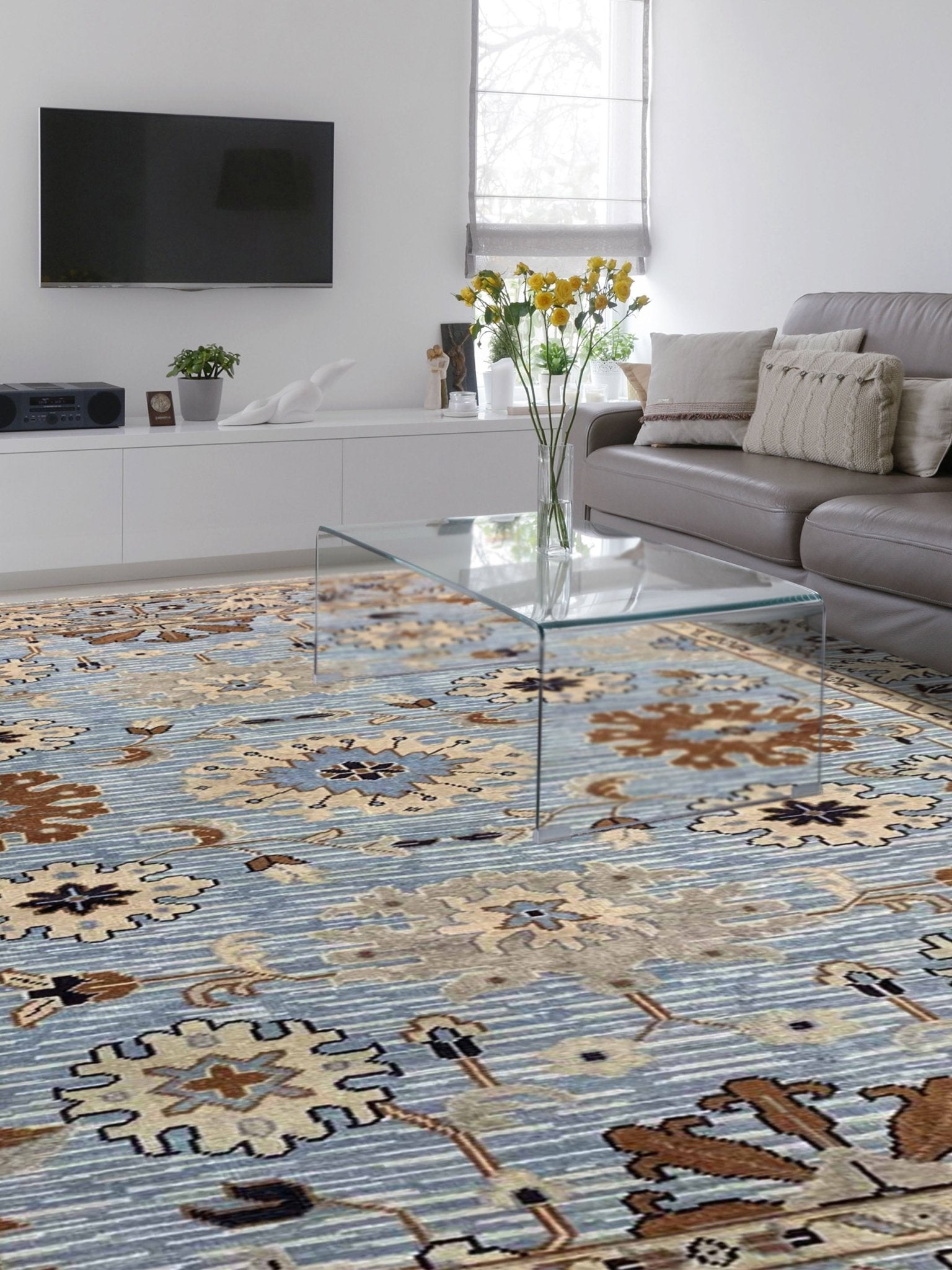 Artisan Rashida Blue Beige Traditional Knotted Rug - Rugs - Artisan - Atlanta Designer Rugs