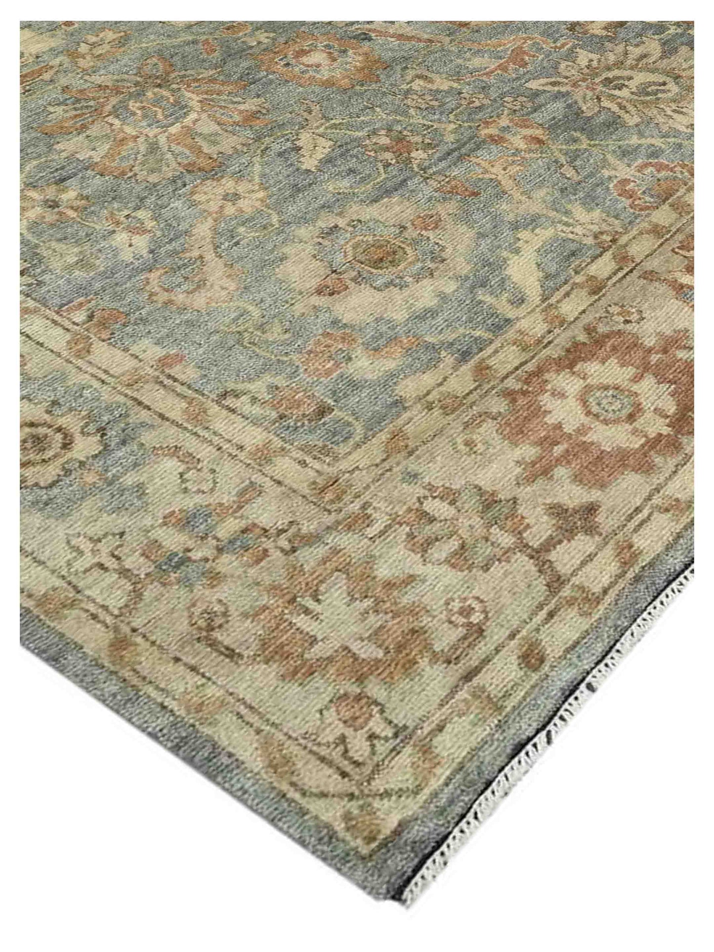 Artisan Bazaar  Green Beige Traditional Knotted Rug