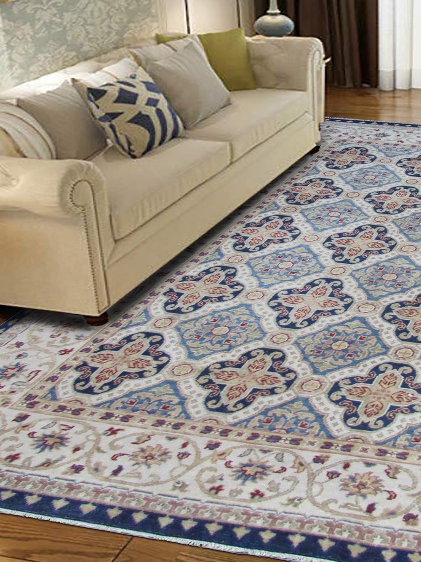 Artisan Cameron Denim Blue Ivory Traditional Knotted Rug - Rugs - Artisan - Atlanta Designer Rugs