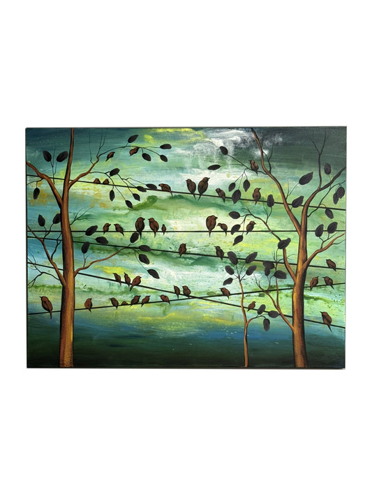 Eclectic Home Oil Painting Birds Green Decor  Furniture