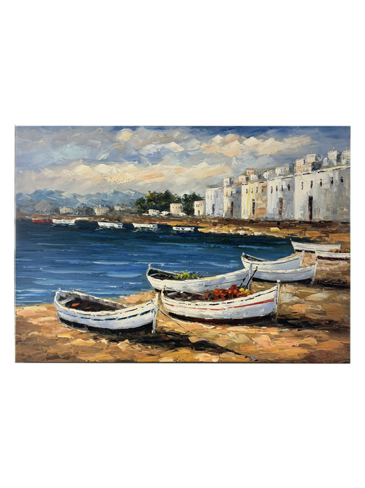 Eclectic Home Oil Painting Boats Multi Decor  Furniture