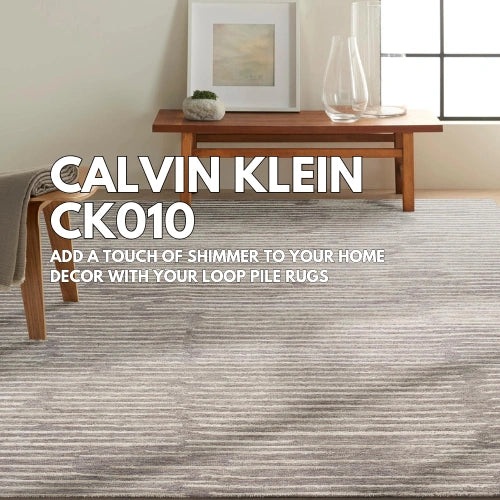 Calvin Klein Linear Rug, premium wool and Luxcelle, high-low dimension.