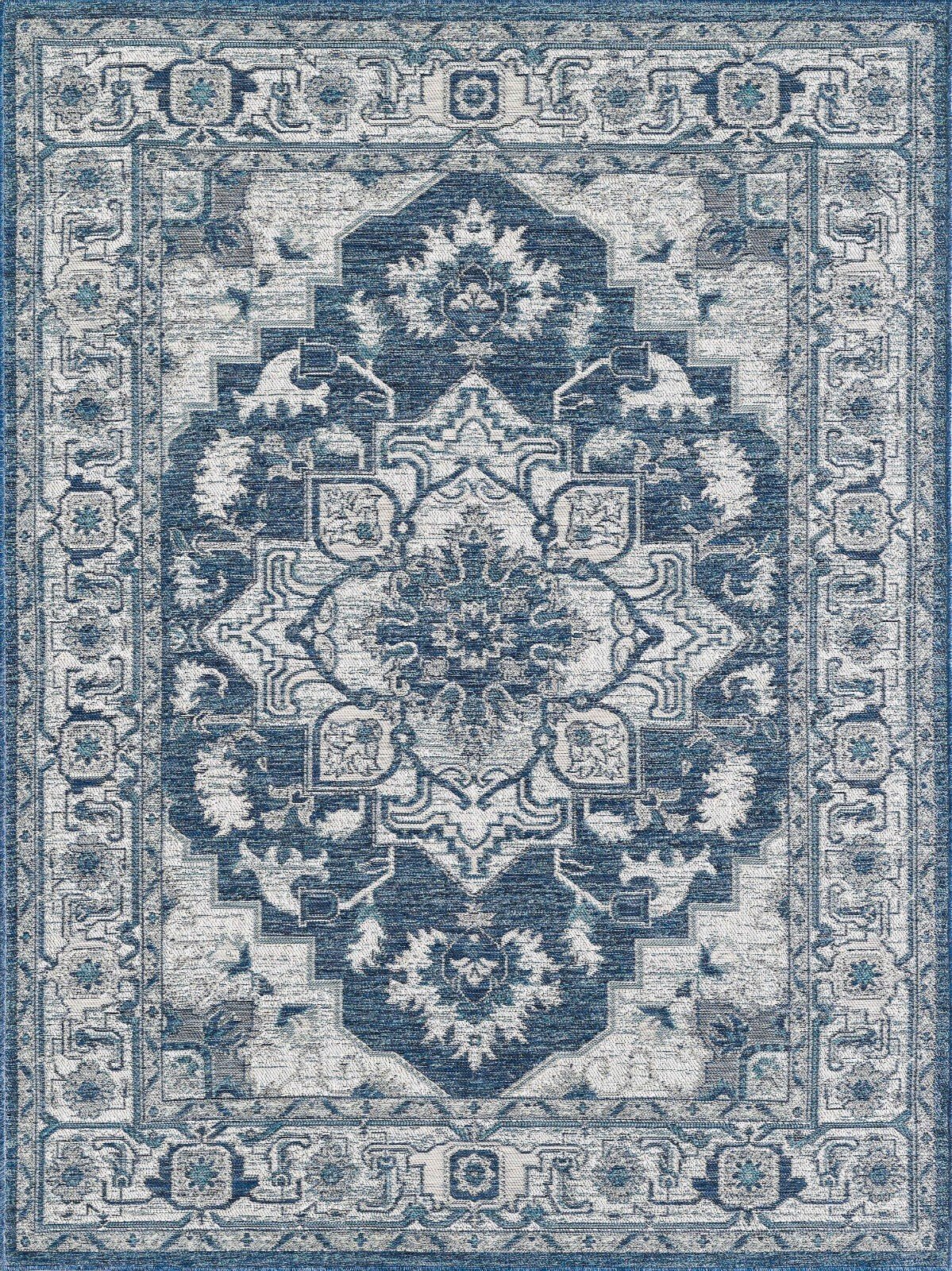 KAS Dahlia 1401 Ivory/Blue Indoor/Outdoor Rug - Rugs - KAS - Atlanta Designer Rugs