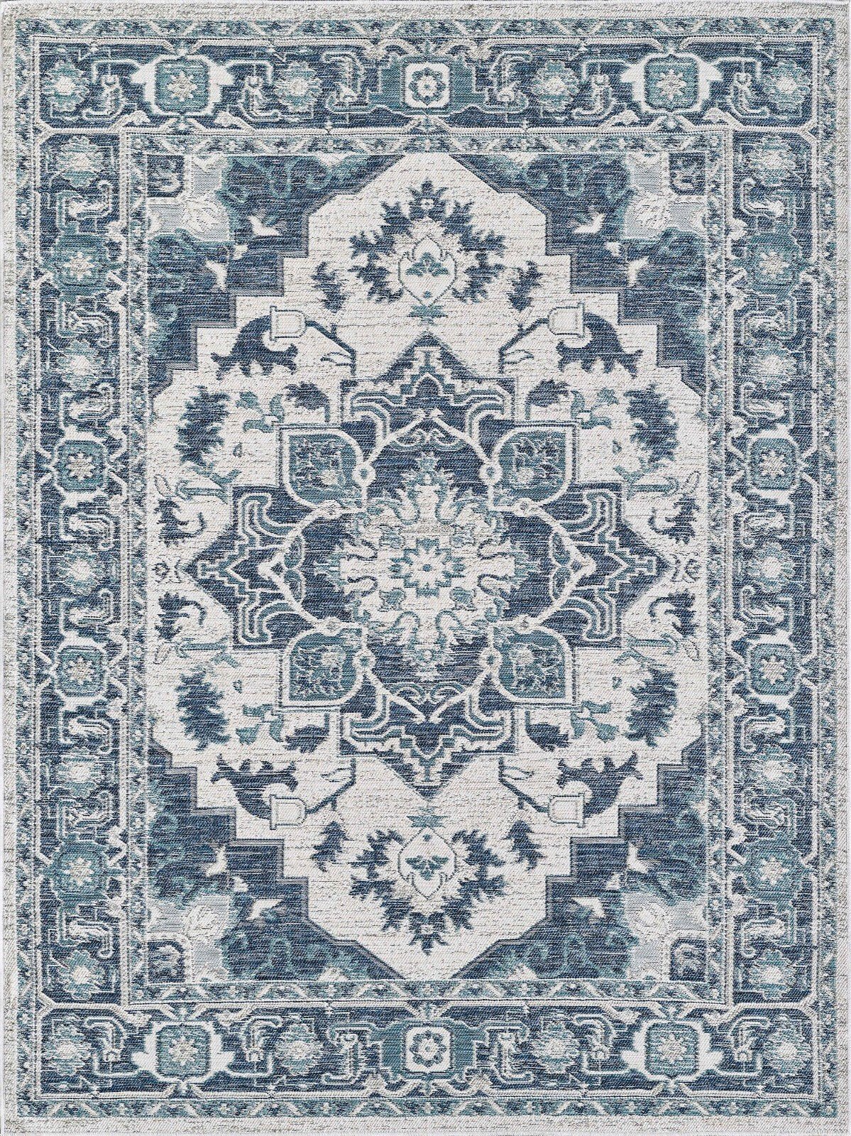 KAS Dahlia 1401 Ivory/Blue Indoor/Outdoor Rug - Rugs - KAS - Atlanta Designer Rugs