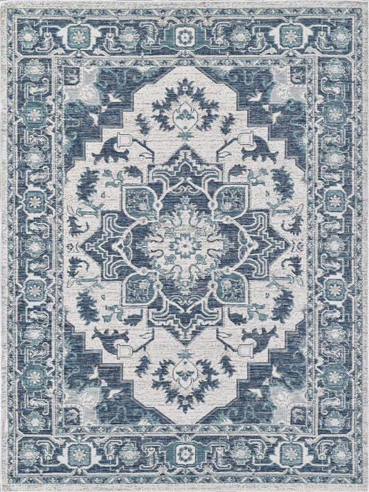 KAS Dahlia 1401 Ivory/Blue Indoor/Outdoor Rug - Rugs - KAS - Atlanta Designer Rugs