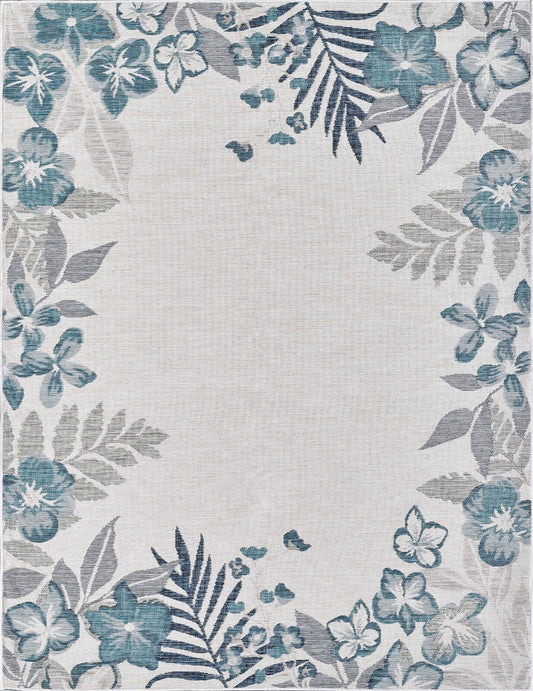 KAS Dahlia 1404 Ivory/Blue Indoor/Outdoor Rug - Rugs - KAS - Atlanta Designer Rugs