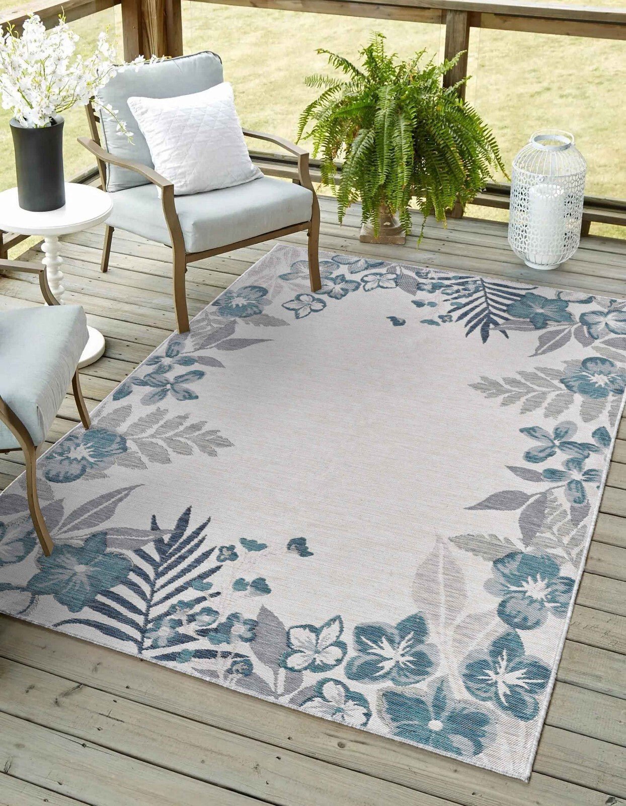 KAS Dahlia 1404 Ivory/Blue Indoor/Outdoor Rug - Rugs - KAS - Atlanta Designer Rugs