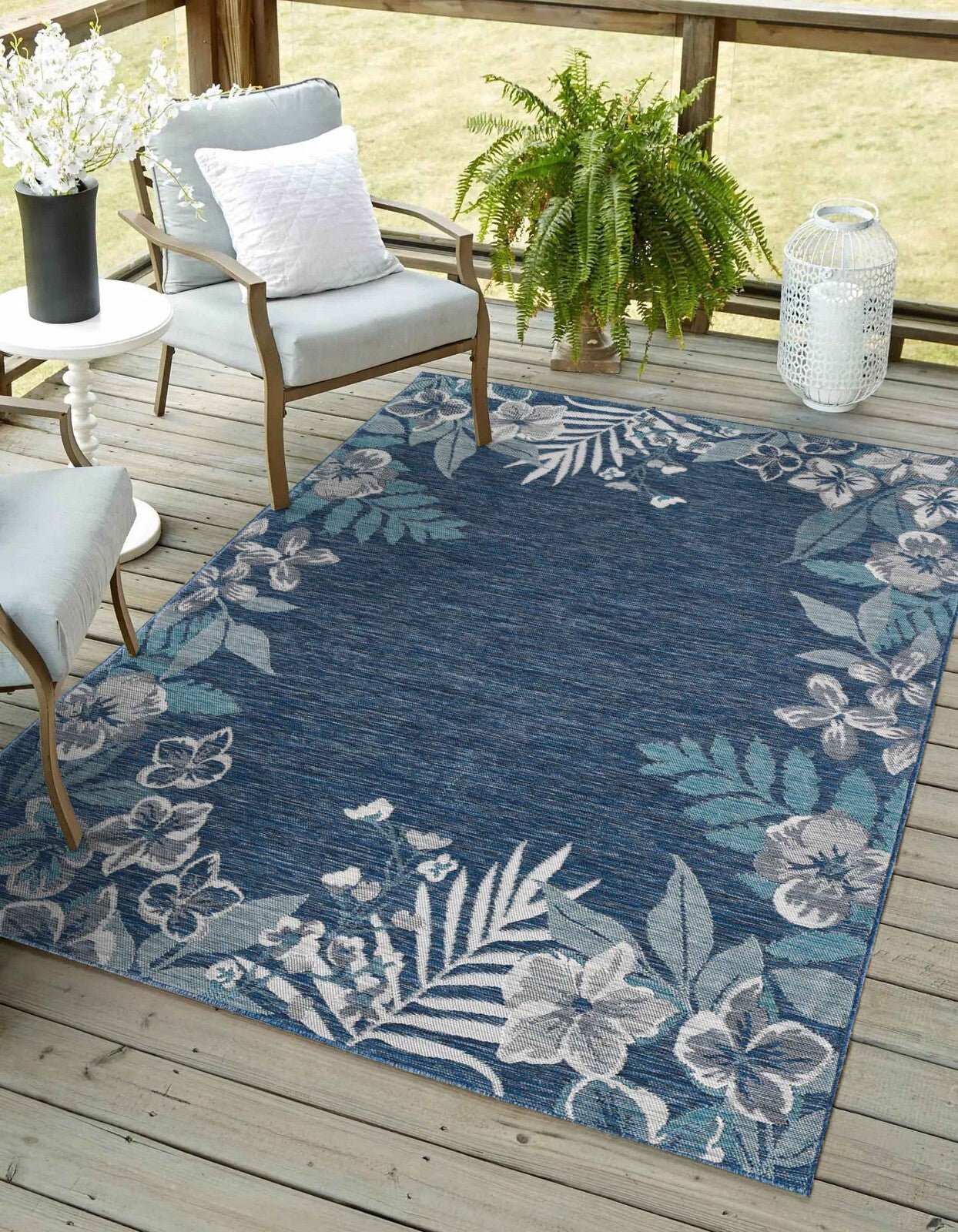 KAS Dahlia 1404 Ivory/Blue Indoor/Outdoor Rug - Rugs - KAS - Atlanta Designer Rugs