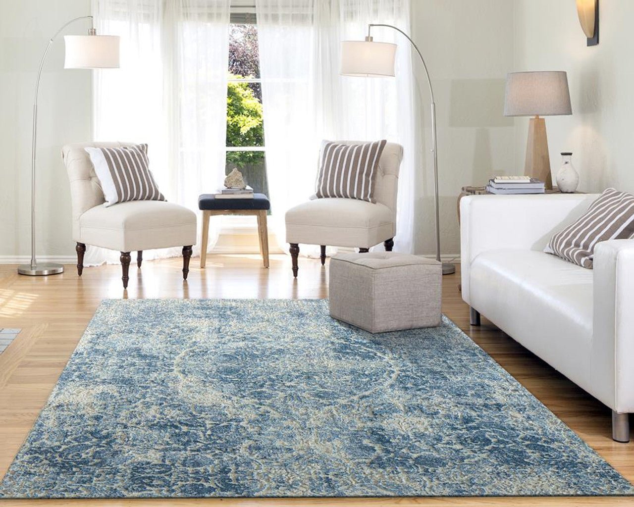 Dynamic Rugs Quartz 27040 Ivory Blue Traditional Machine - Made Rug - Rugs - Dynamic Rugs - Atlanta Designer Rugs