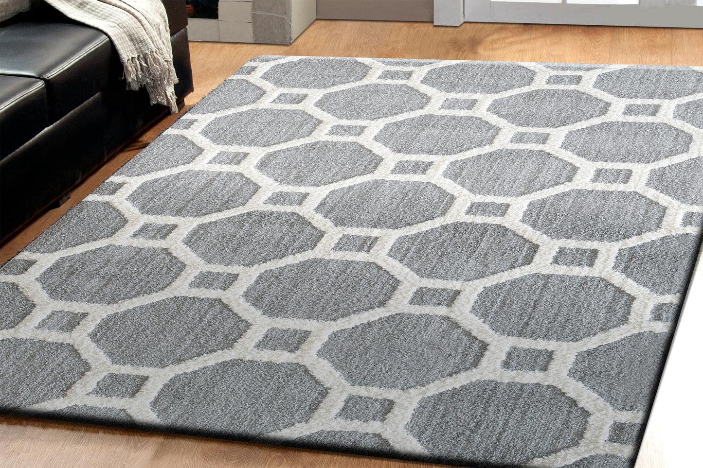 Dynamic Rugs Silky Shag 5903 Silver White  Contemporary Machine-Made Rug