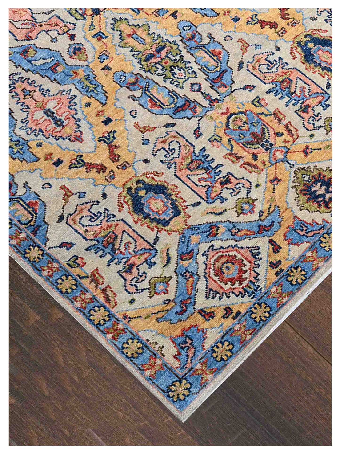 Artisan Felicity  Beige Sea Blue Traditional Knotted Rug