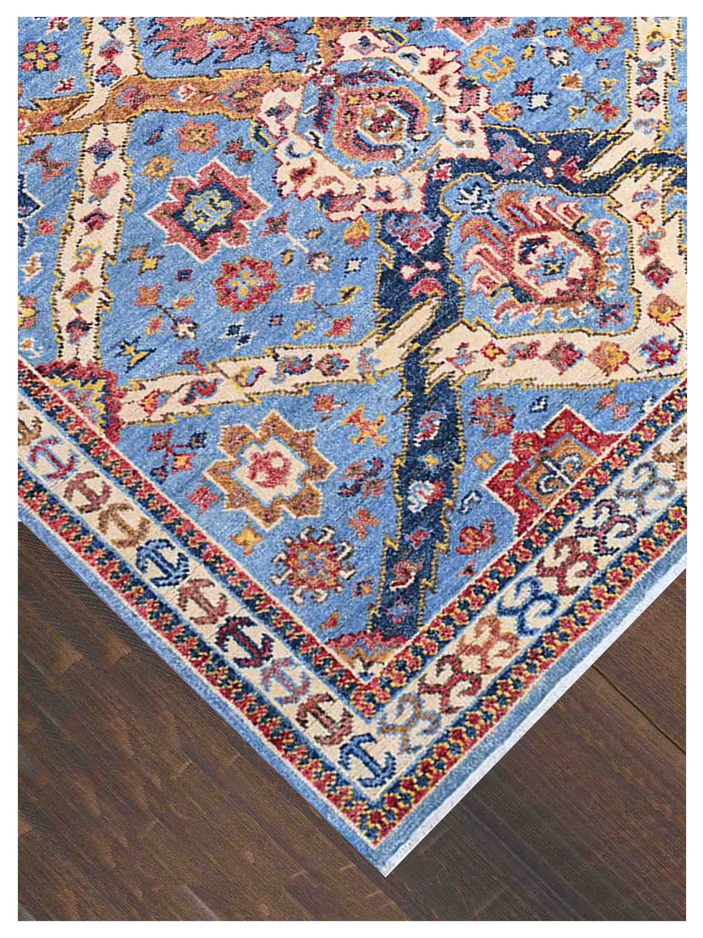 Artisan Felicity  Teal Blue Beige Traditional Knotted Rug