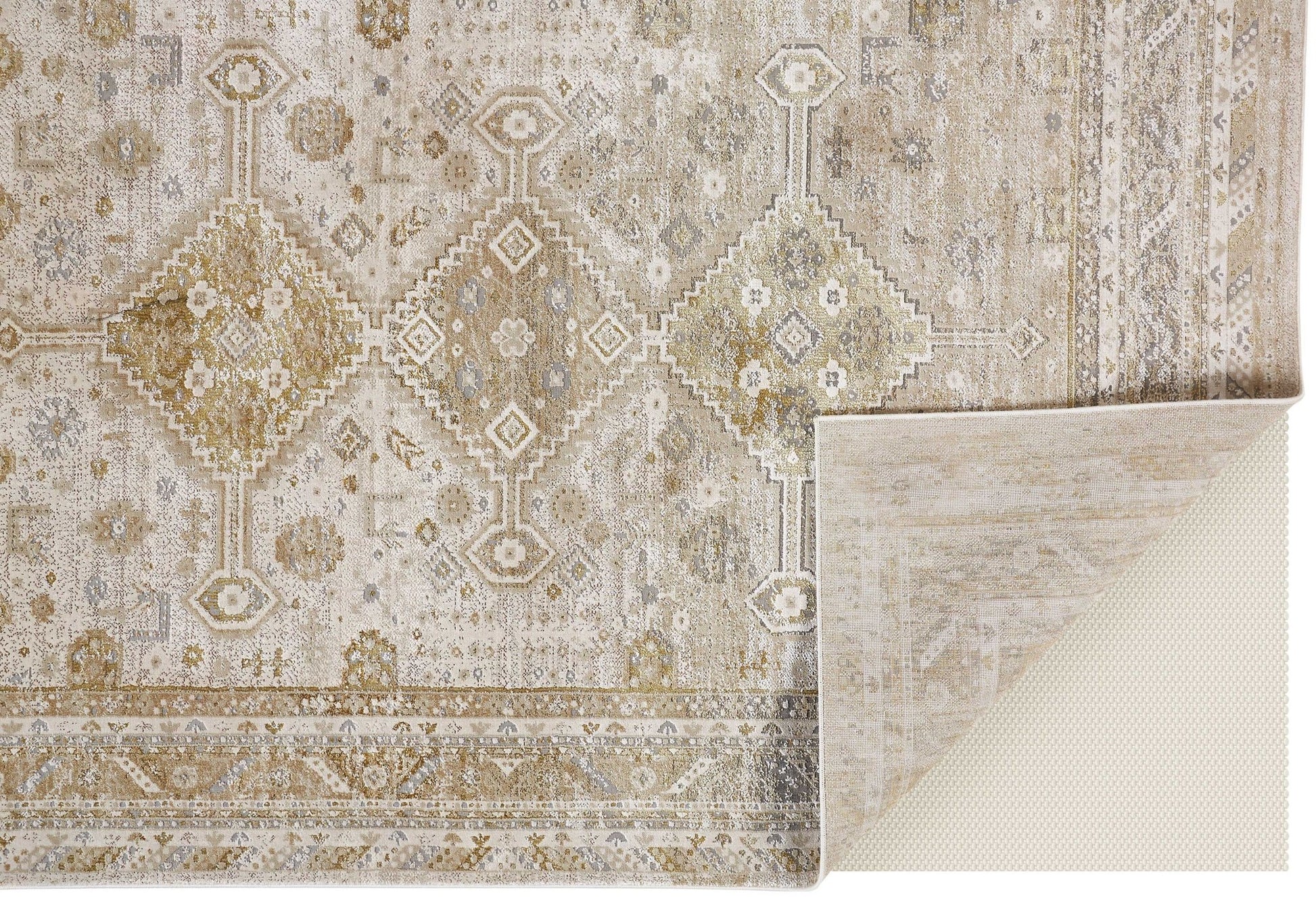 Feizy Aura 3738F Gold Ivory Modern/Vintage/Classic Machine Woven Rug - Rugs - Feizy - Atlanta Designer Rugs