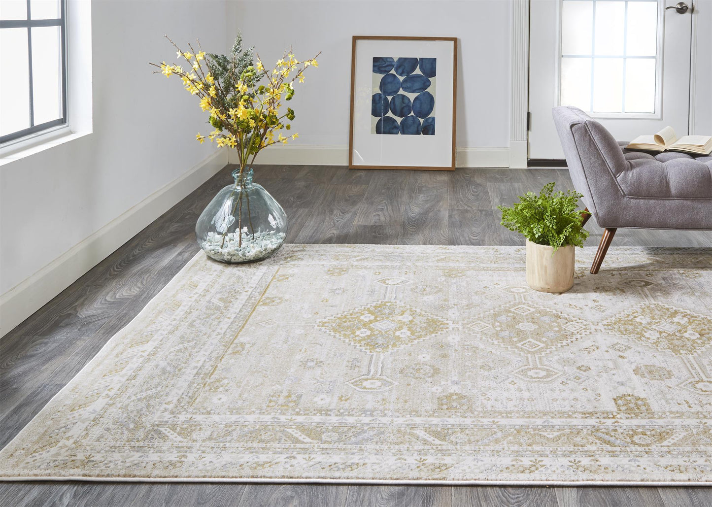 Feizy Aura 3738F Gold Ivory Modern/Vintage/Classic Machine Woven Rug - Rugs - Feizy - Atlanta Designer Rugs