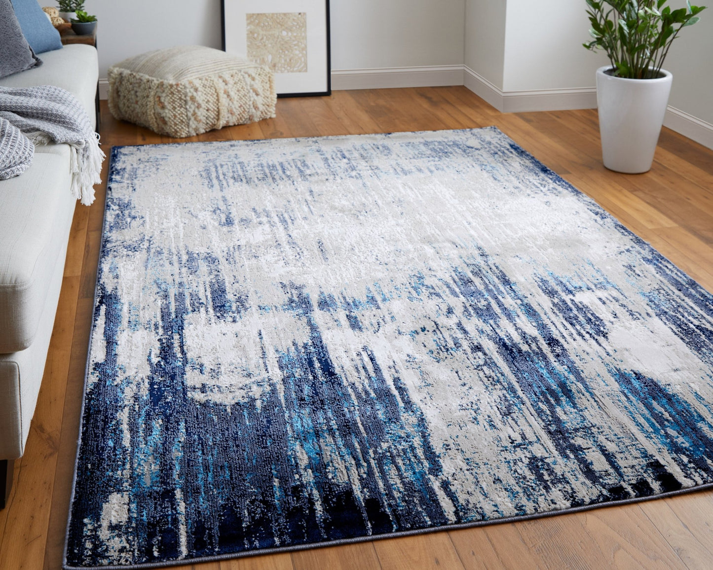 Feizy Indio 39GYF Beige Blue Streak/Painterly Machine Woven Rug - Rugs - Feizy - Atlanta Designer Rugs