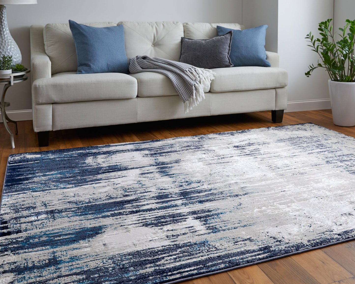 Feizy Indio 39GYF Beige Blue Streak/Painterly Machine Woven Rug - Rugs - Feizy - Atlanta Designer Rugs