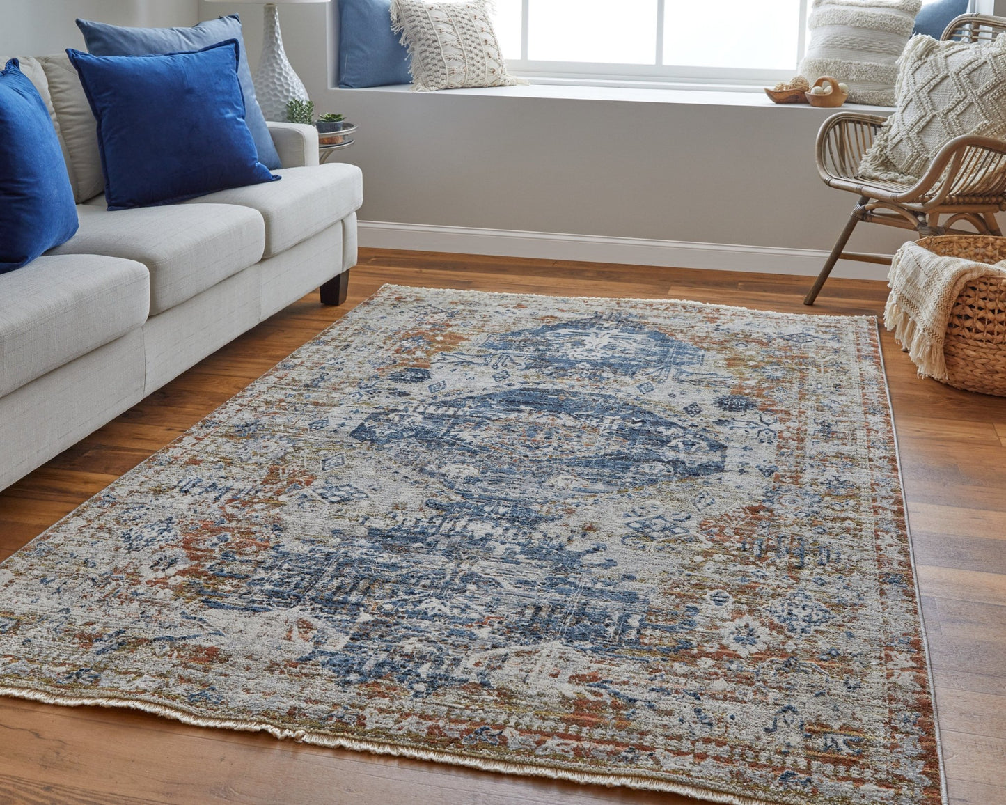 Feizy Kaia 39HWF Blue Red Transitional/Bohemian & Eclect Machine Woven Rug - Rugs - Feizy - Atlanta Designer Rugs