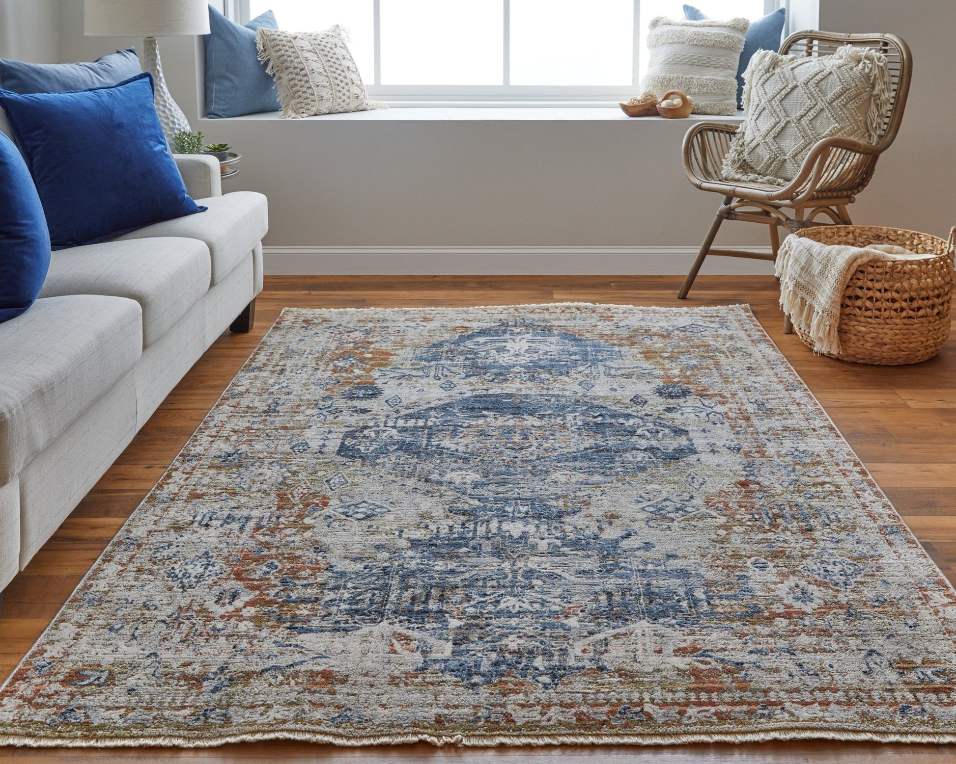 Feizy Kaia 39HWF Blue Red Transitional/Bohemian & Eclect Machine Woven Rug - Rugs - Feizy - Atlanta Designer Rugs