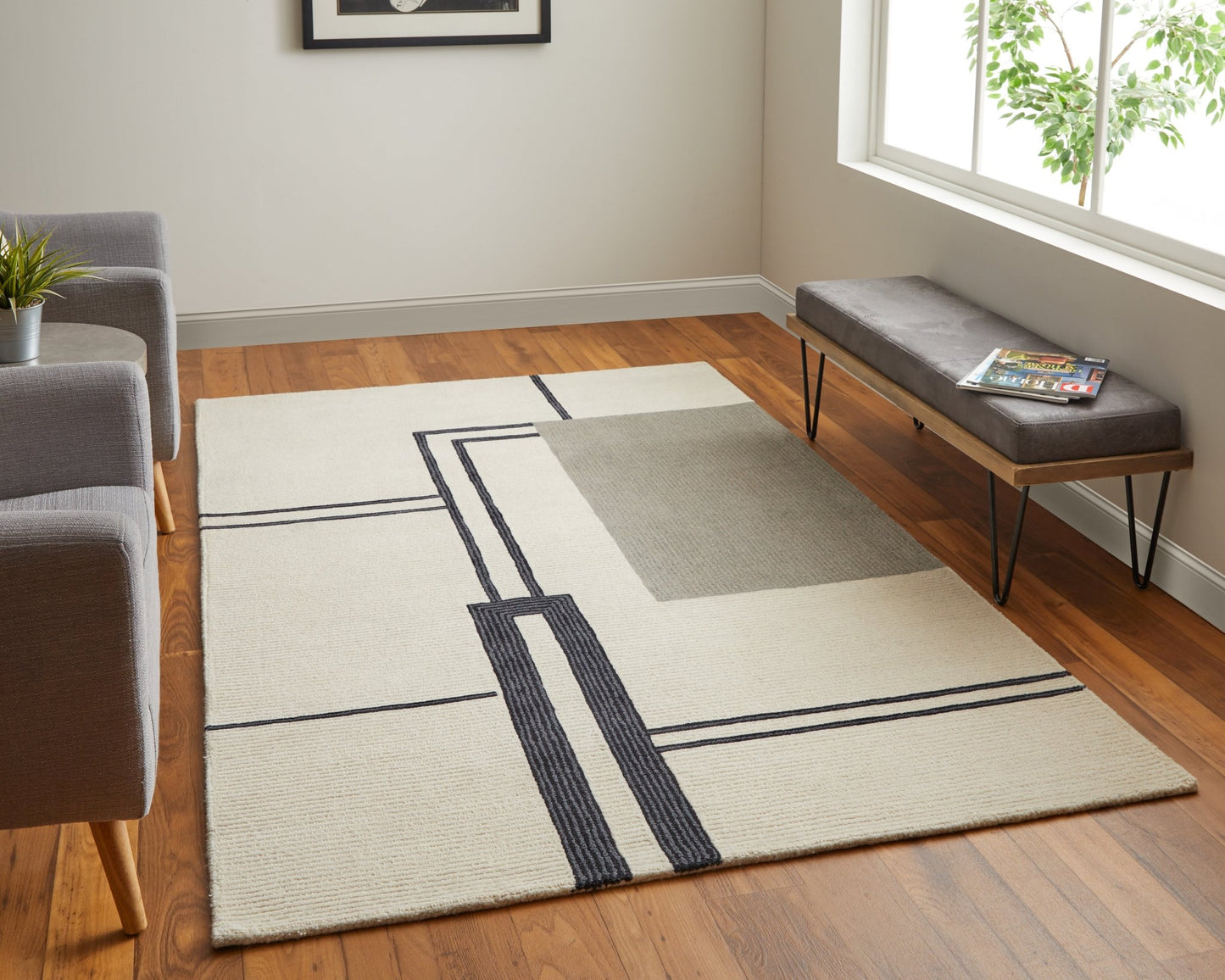 Feizy Maguire 8899F Ivory Gray Transitional/Industrial/Mid - Ce Hand Tufted Rug - Rugs - Feizy - Atlanta Designer Rugs