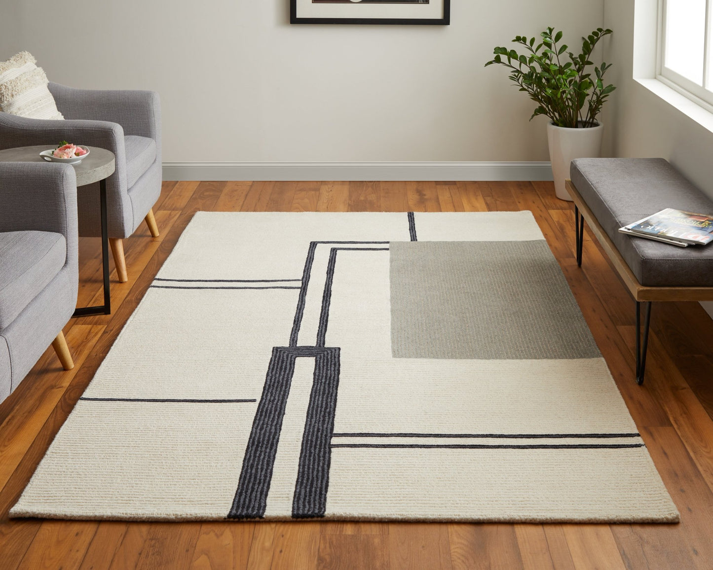 Feizy Maguire 8899F Ivory Gray Transitional/Industrial/Mid - Ce Hand Tufted Rug - Rugs - Feizy - Atlanta Designer Rugs