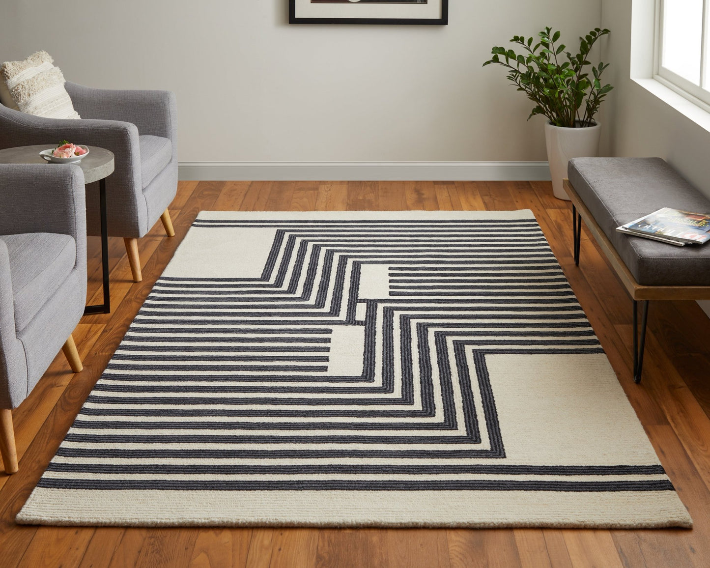 Feizy Maguire 8900F Ivory Black Transitional/Industrial/Mid - Ce Hand Tufted Rug - Rugs - Feizy - Atlanta Designer Rugs