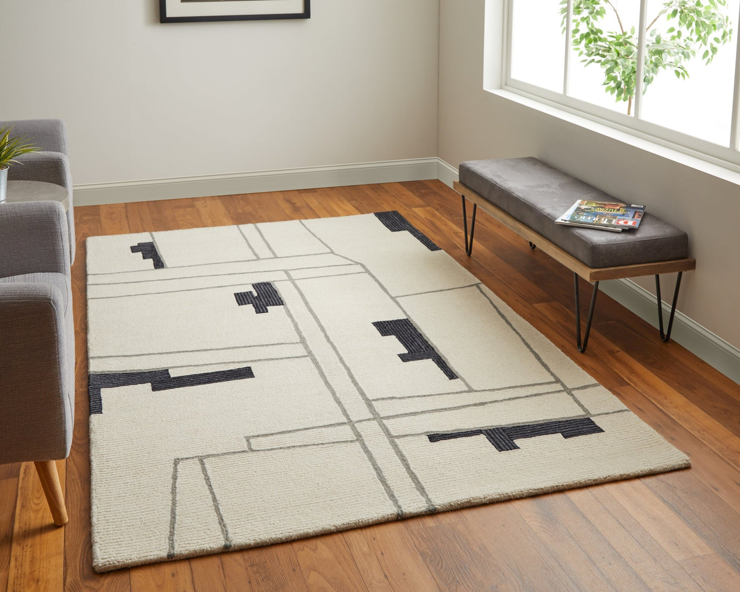 Feizy Maguire 8902F Ivory Black Transitional/Industrial/Mid - Ce Hand Tufted Rug - Rugs - Feizy - Atlanta Designer Rugs