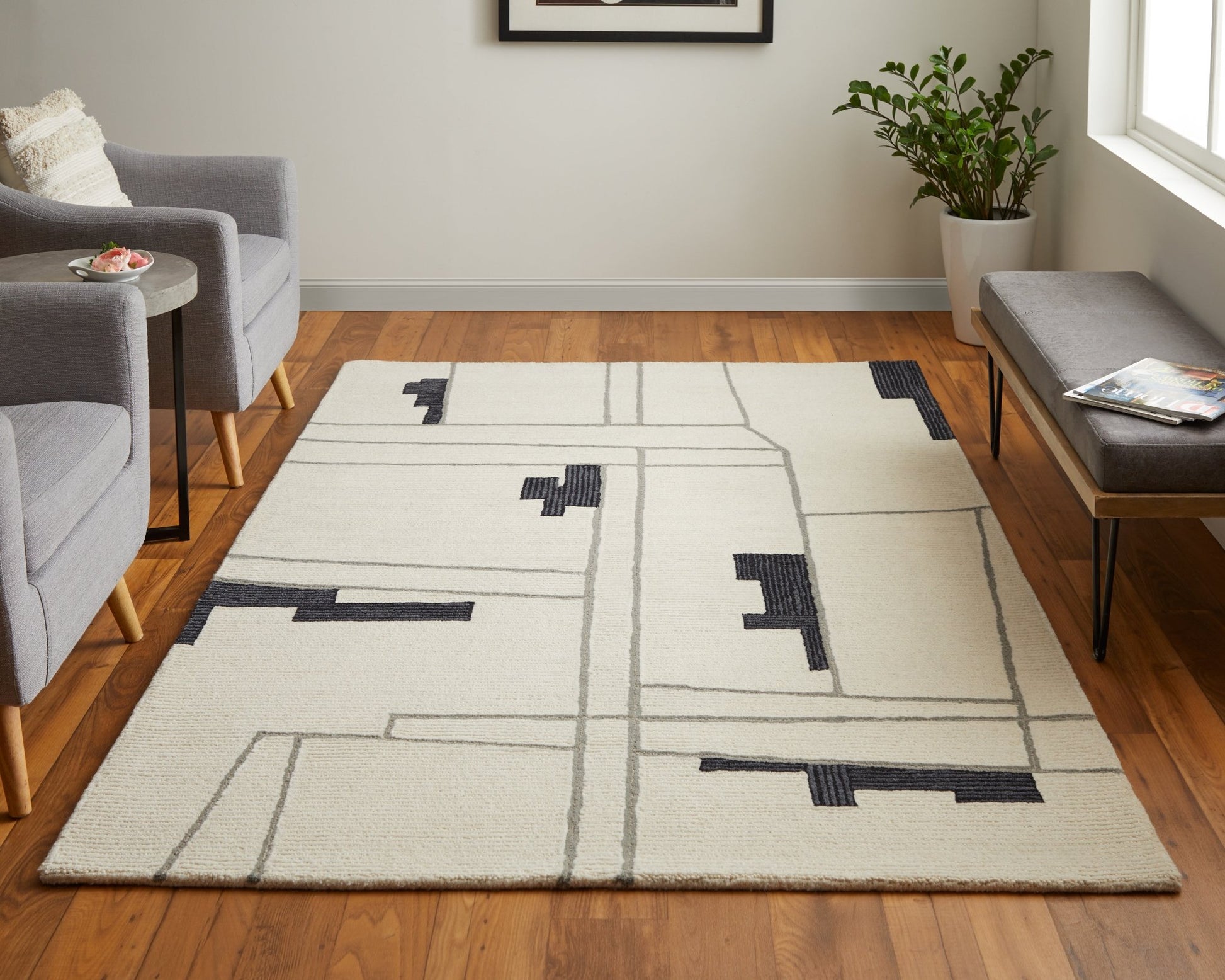 Feizy Maguire 8902F Ivory Black Transitional/Industrial/Mid - Ce Hand Tufted Rug - Rugs - Feizy - Atlanta Designer Rugs