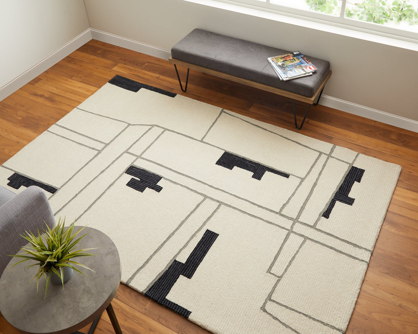 Feizy Maguire 8902F Ivory Black Transitional/Industrial/Mid - Ce Hand Tufted Rug - Rugs - Feizy - Atlanta Designer Rugs