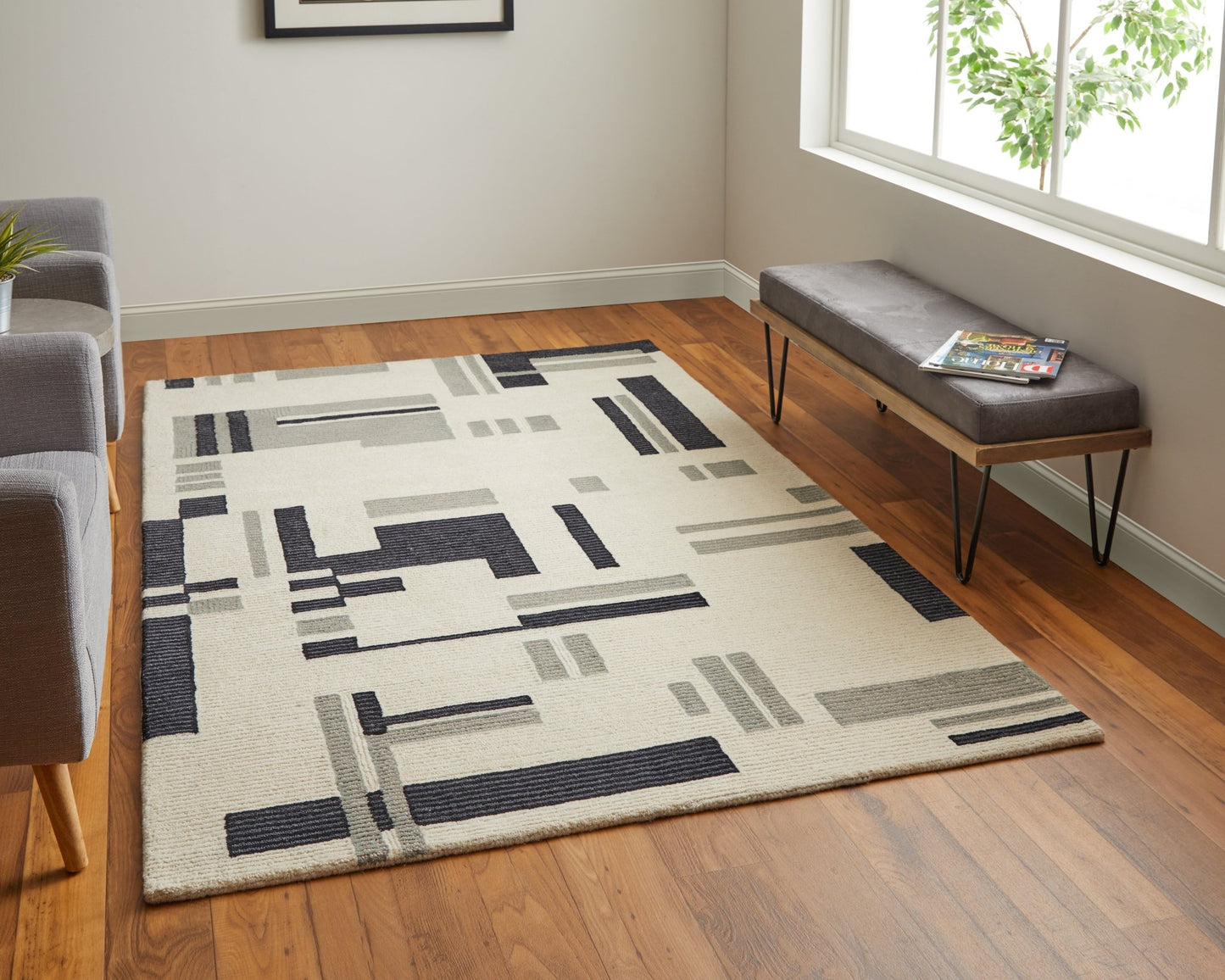 Feizy Maguire 8903F Ivory Black Transitional/Industrial/Mid - Ce Hand Tufted Rug - Rugs - Feizy - Atlanta Designer Rugs