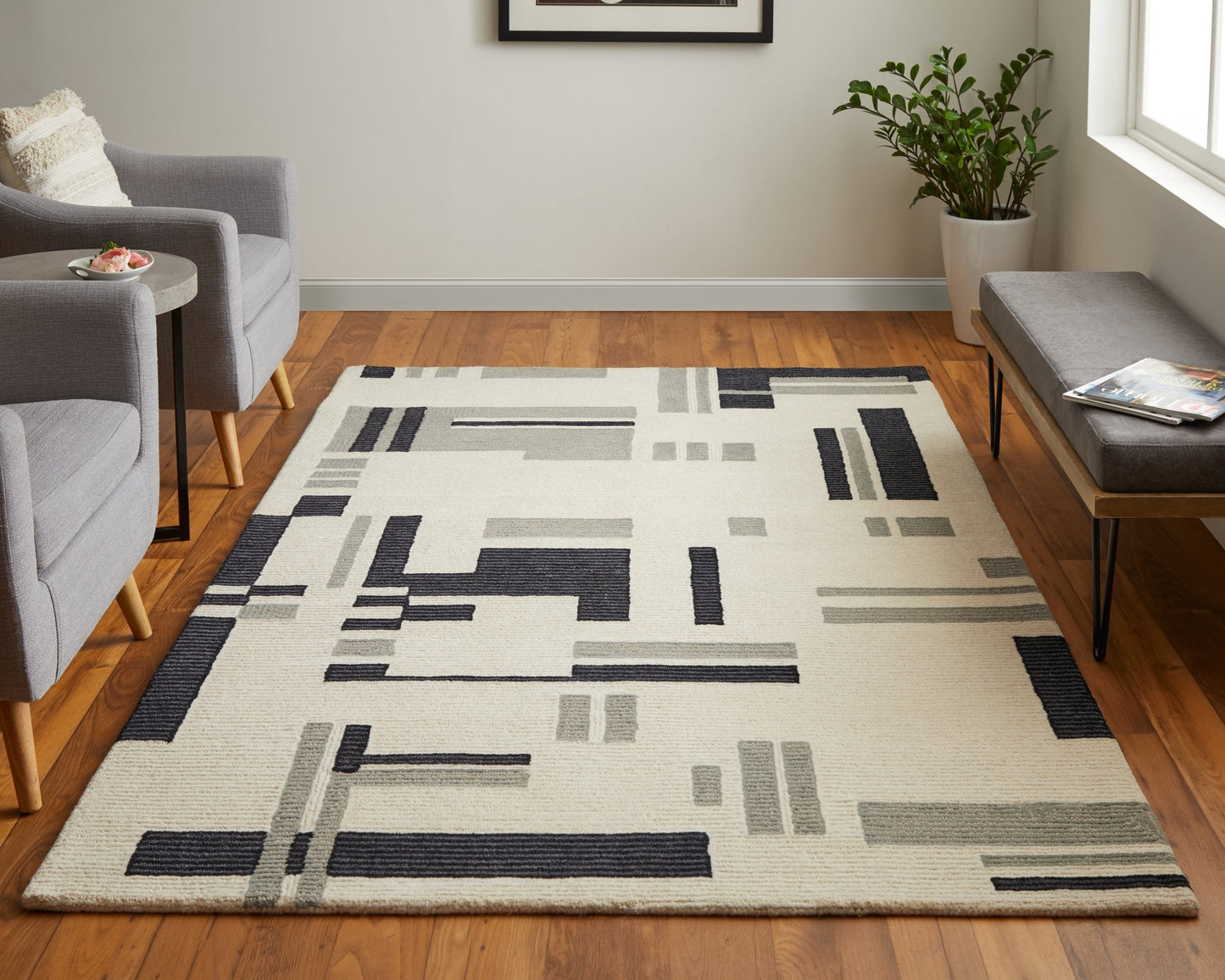 Feizy Maguire 8903F Ivory Black Transitional/Industrial/Mid - Ce Hand Tufted Rug - Rugs - Feizy - Atlanta Designer Rugs