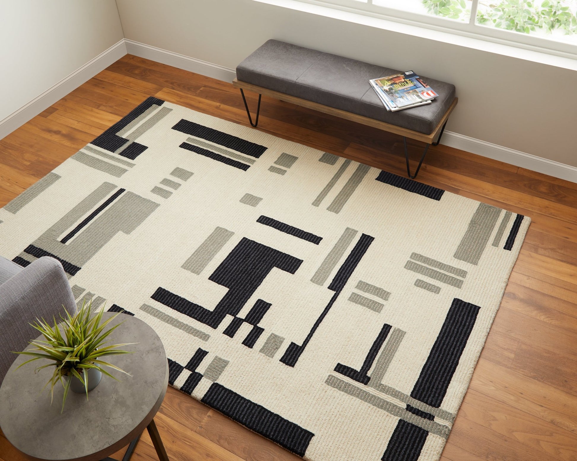 Feizy Maguire 8903F Ivory Black Transitional/Industrial/Mid - Ce Hand Tufted Rug - Rugs - Feizy - Atlanta Designer Rugs