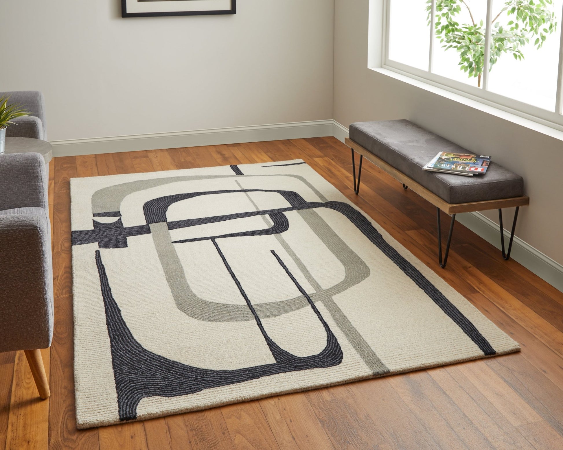 Feizy Maguire 8905F Ivory Black Transitional/Industrial/Mid - Ce Hand Tufted Rug - Rugs - Feizy - Atlanta Designer Rugs