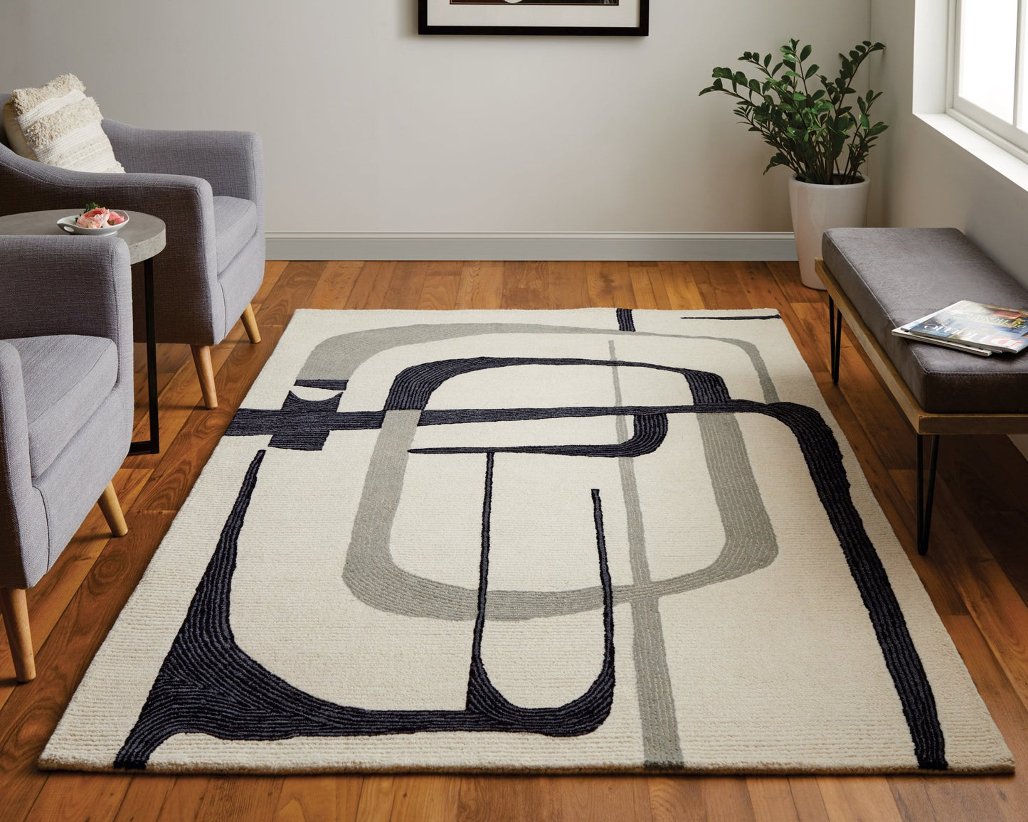 Feizy Maguire 8905F Ivory Black Transitional/Industrial/Mid - Ce Hand Tufted Rug - Rugs - Feizy - Atlanta Designer Rugs